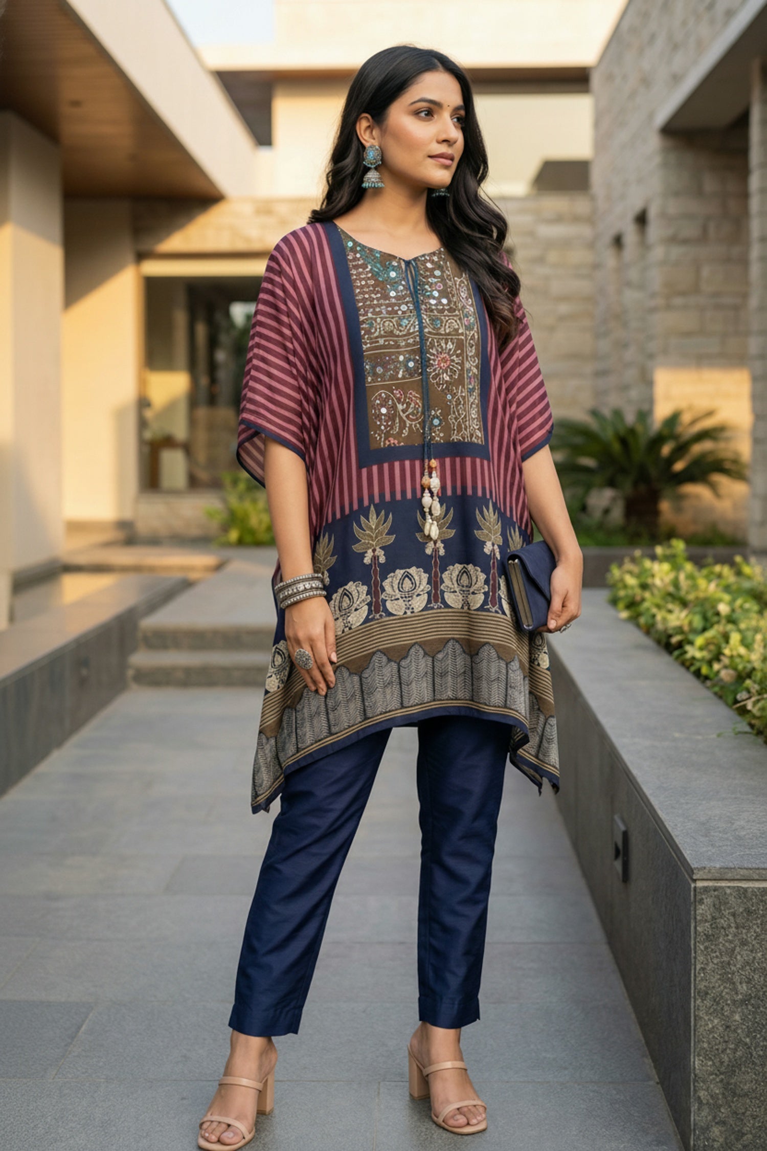 Maroon Printed Short Kaftan with Chic Flair