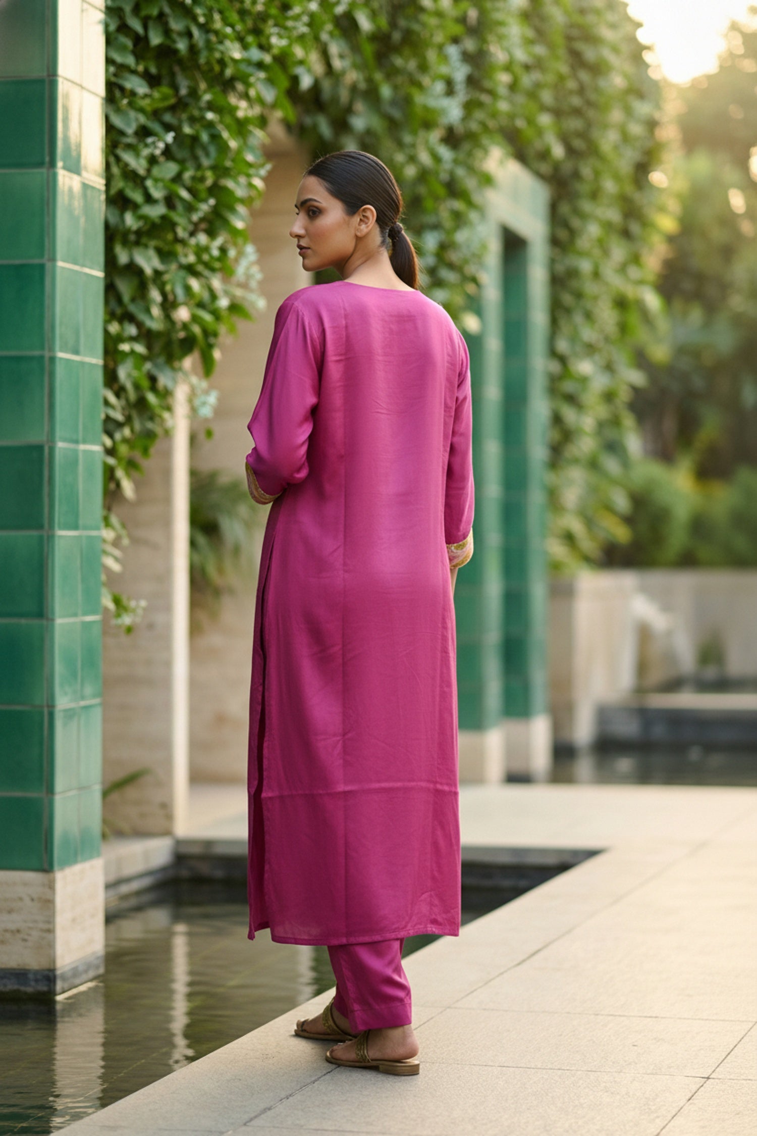 Pink Printed Cotton Co-ord Set with Embroidery