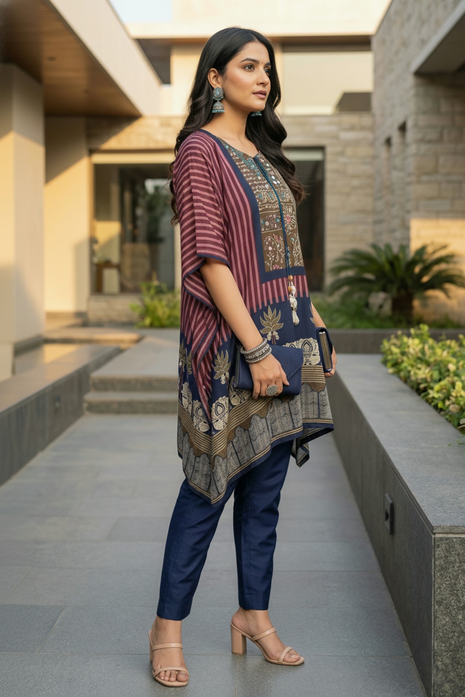 Maroon Printed Short Kaftan with Chic Flair