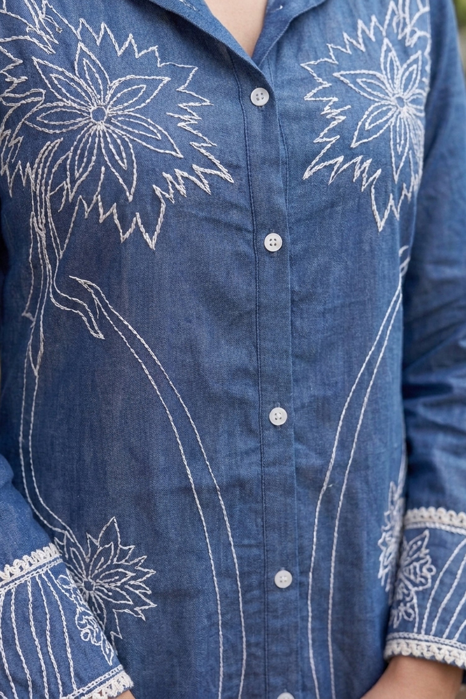 Royal Blue Floral Embroidery Long Dress