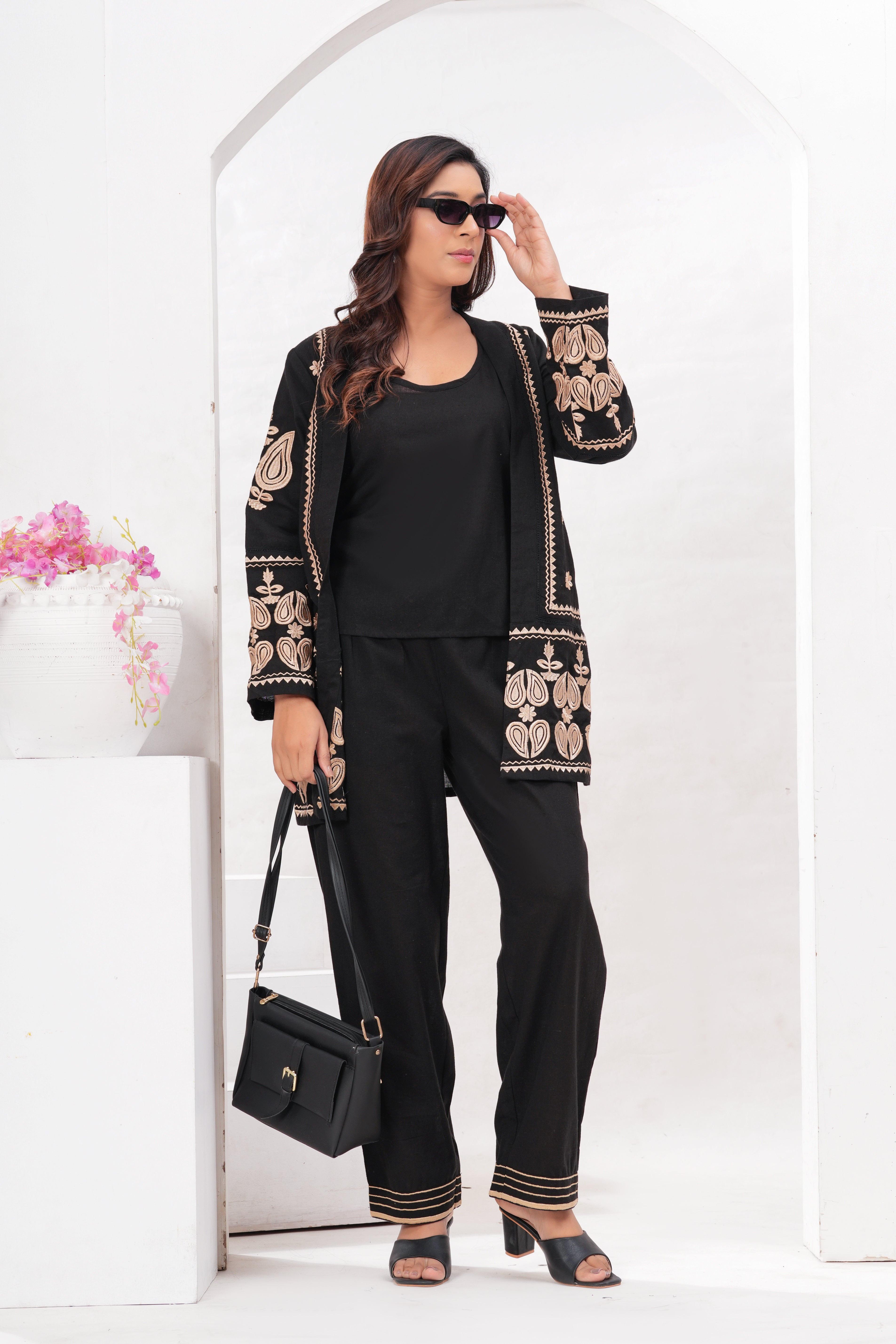 Black Embroidered Jacket Co-ord Set