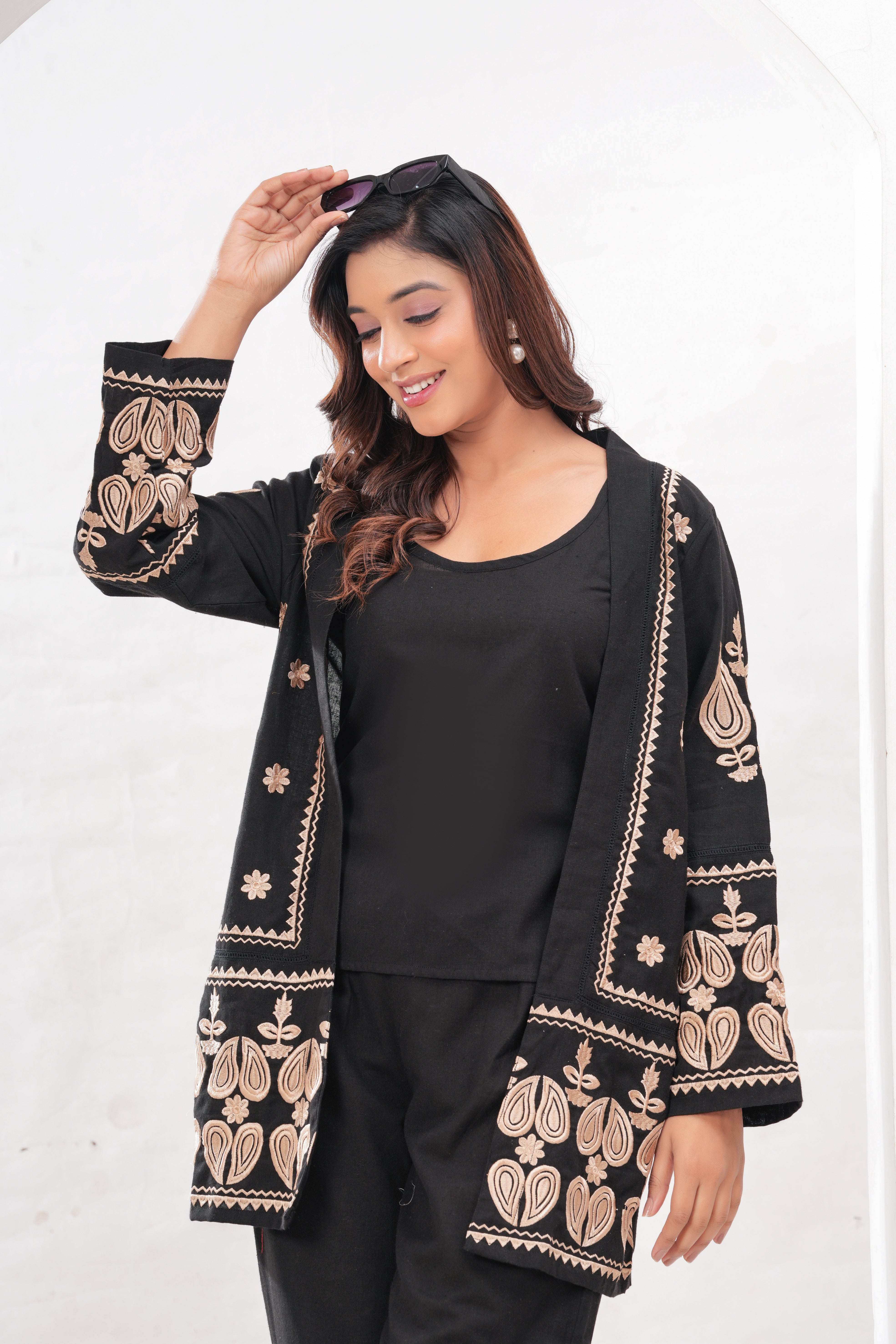 Black Embroidered Jacket Co-ord Set