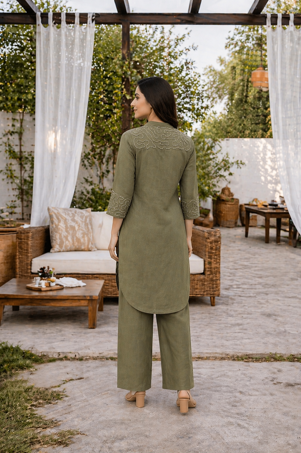 Olive Green Embroidered Co-ord Set