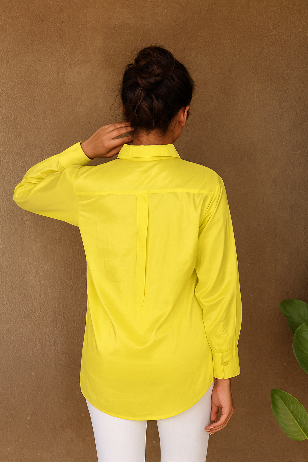 Yellow High-Low Shirt with Embroidered Pocket