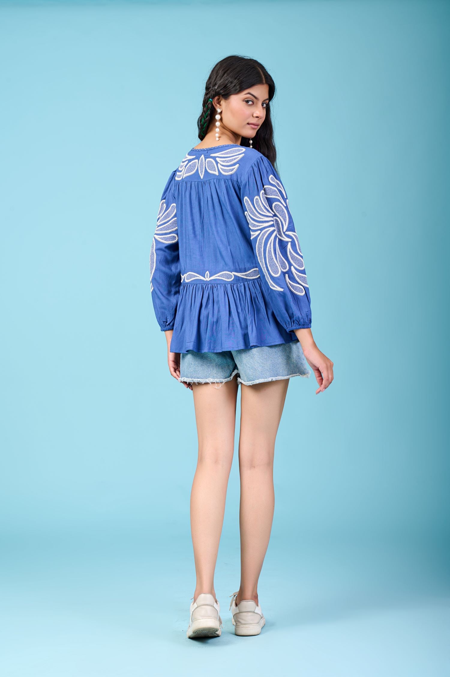 Trendy Blue Top with Detailed Work