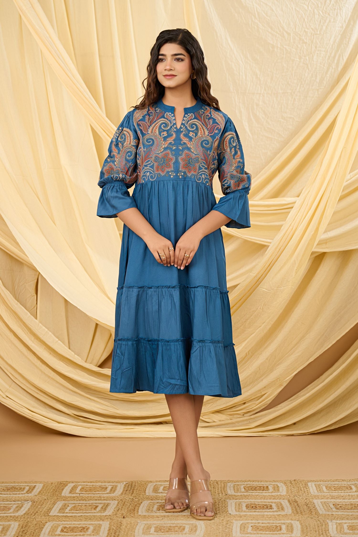 Chic Blue Dress with Beautiful Handcrafted Embroidery
