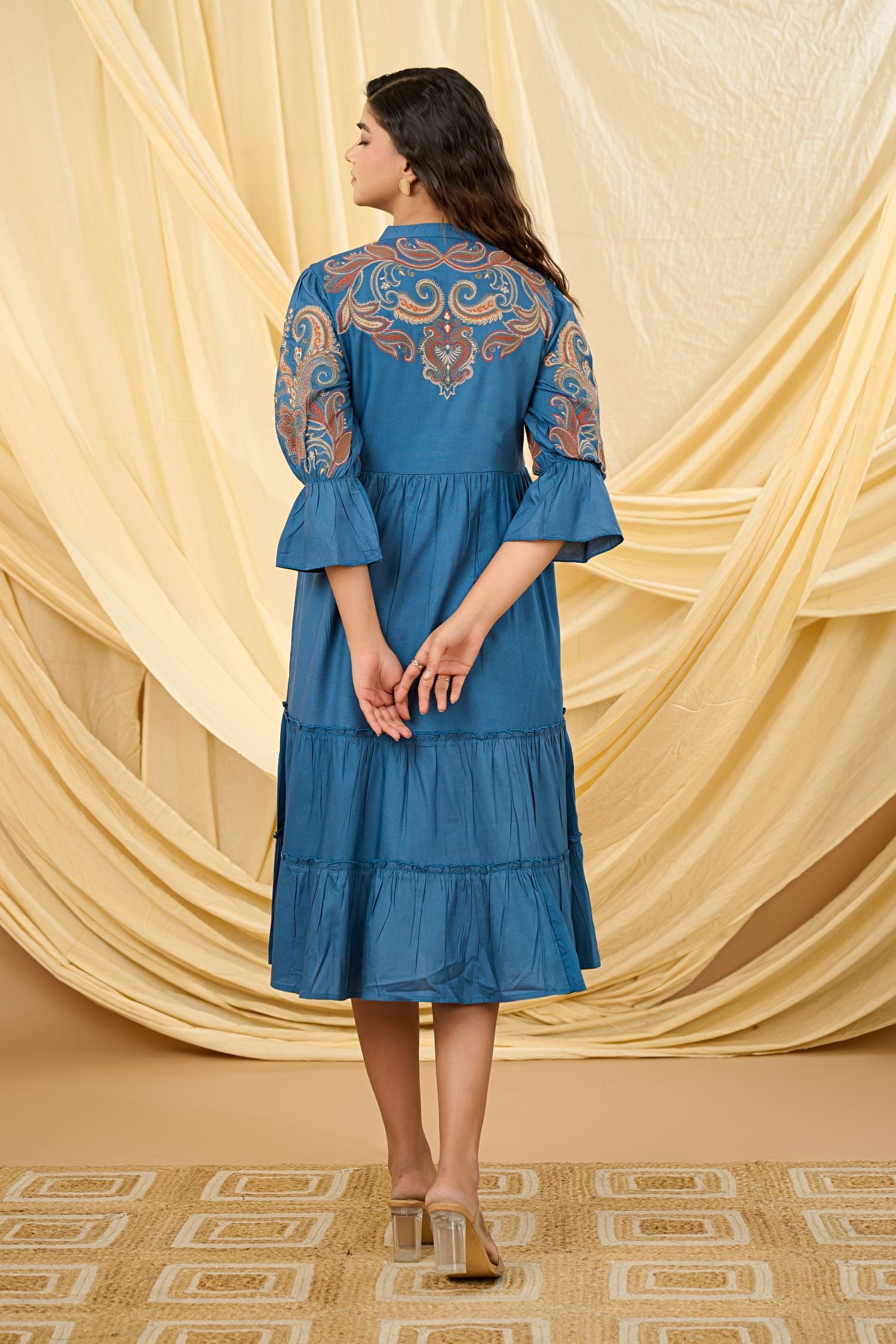Chic Blue Dress with Beautiful Handcrafted Embroidery