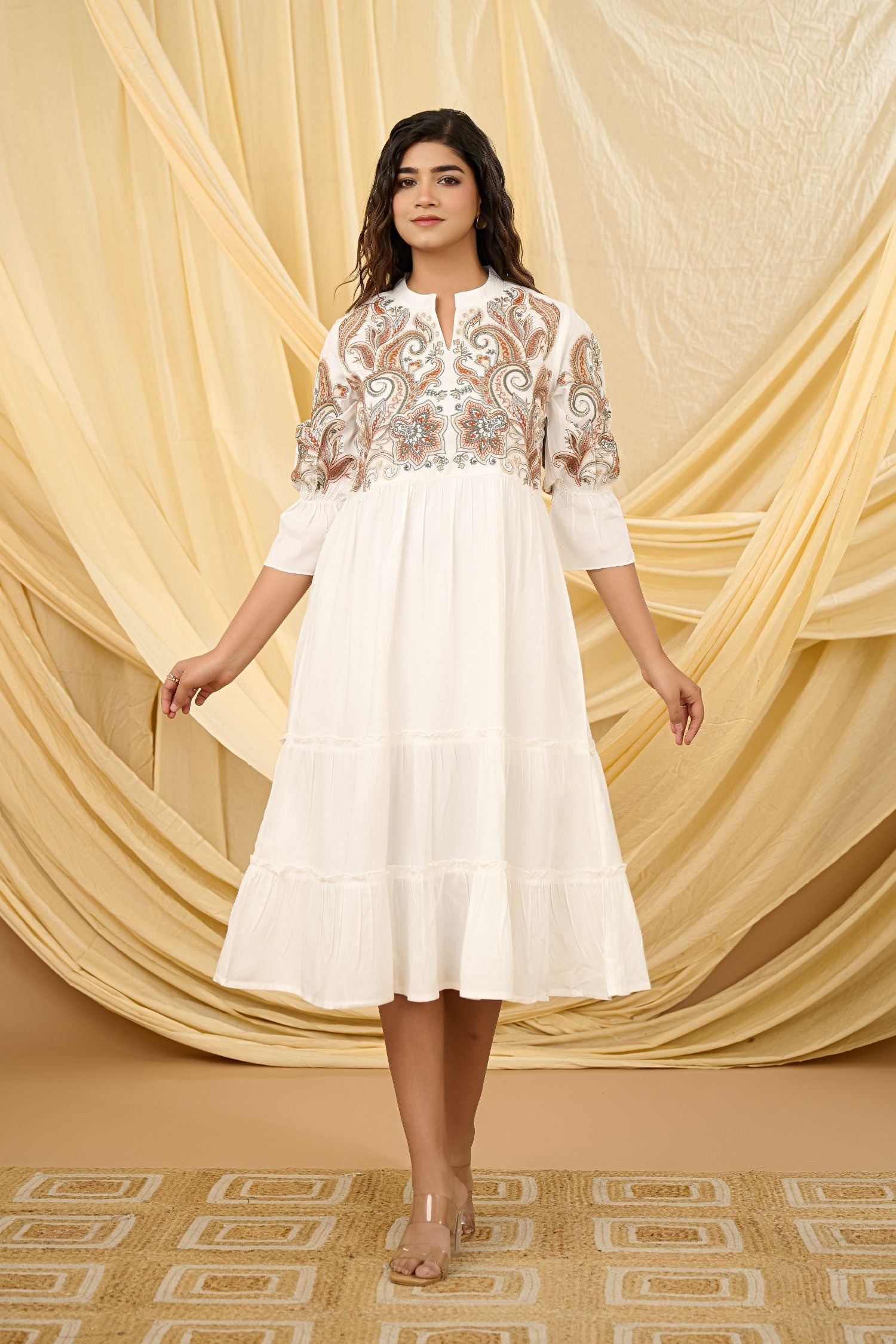 Cream Dress with Exquisite Handcrafted Embroidery