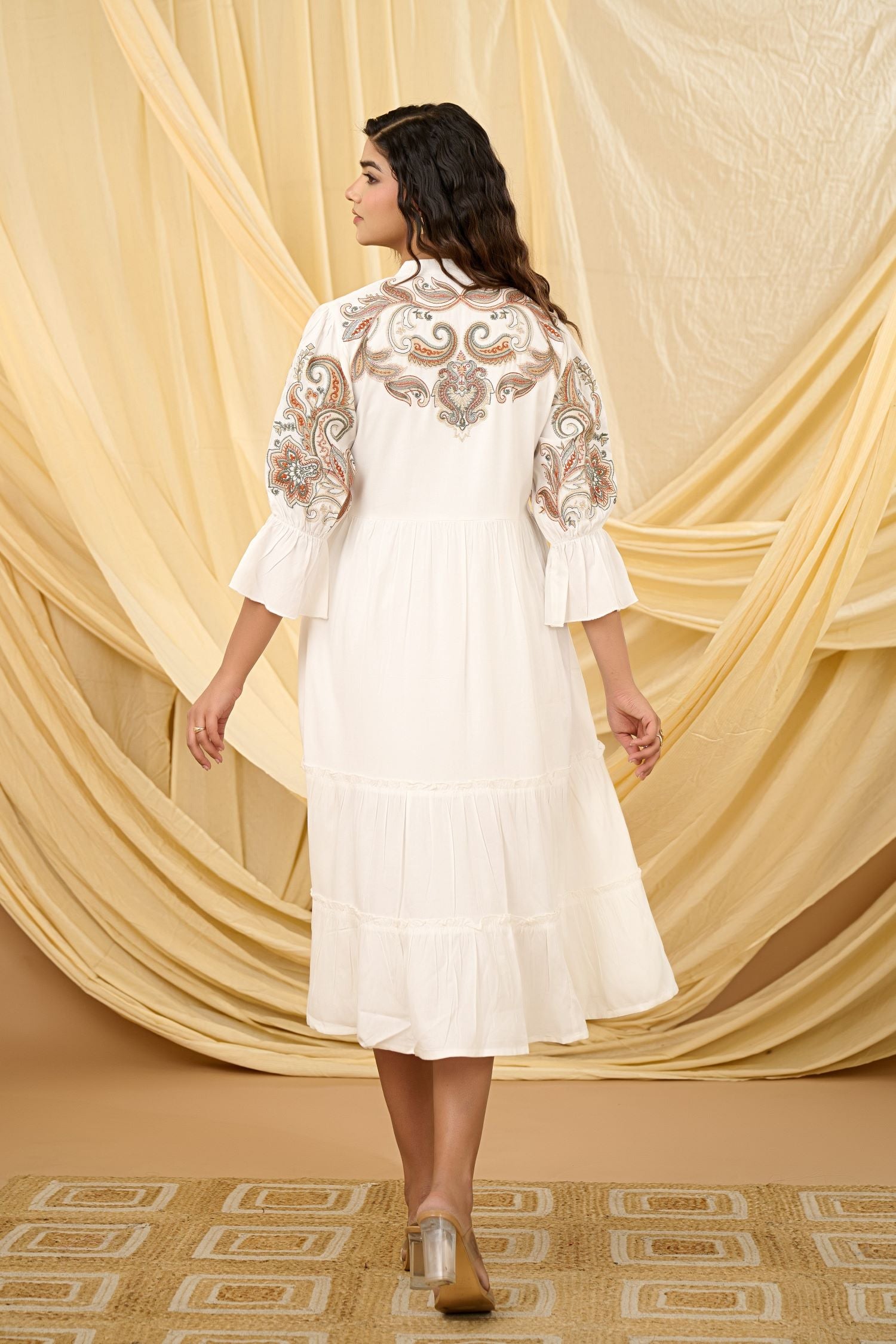 Cream Dress with Exquisite Handcrafted Embroidery