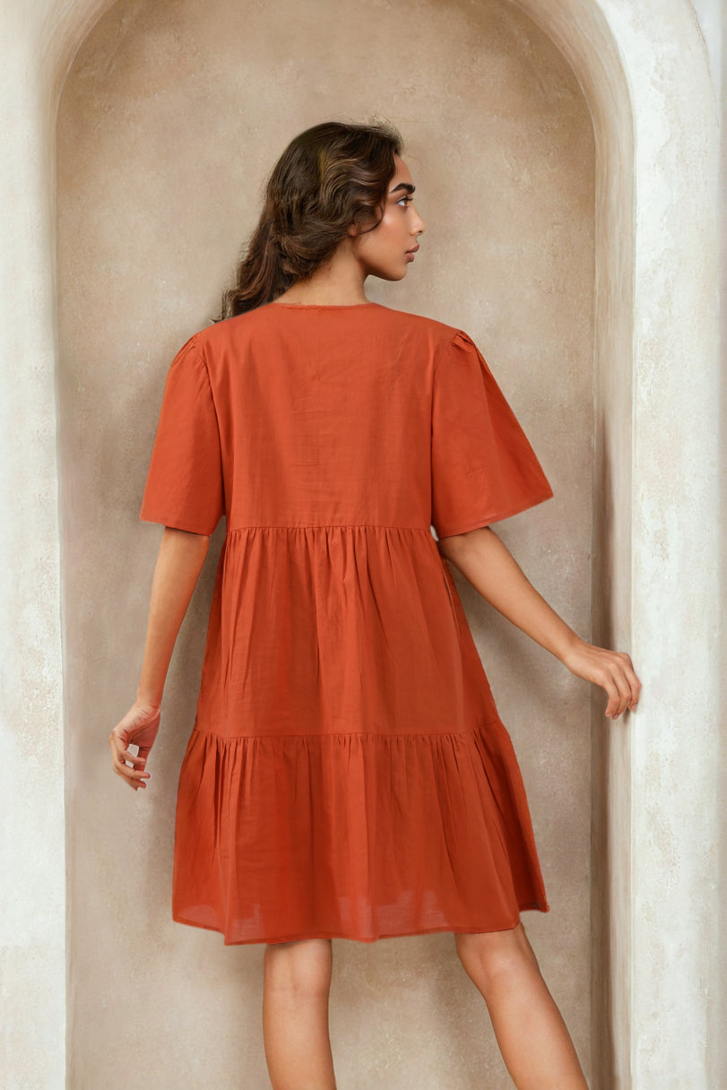 Orange Radiance Embroidered Cotton Delight Dress