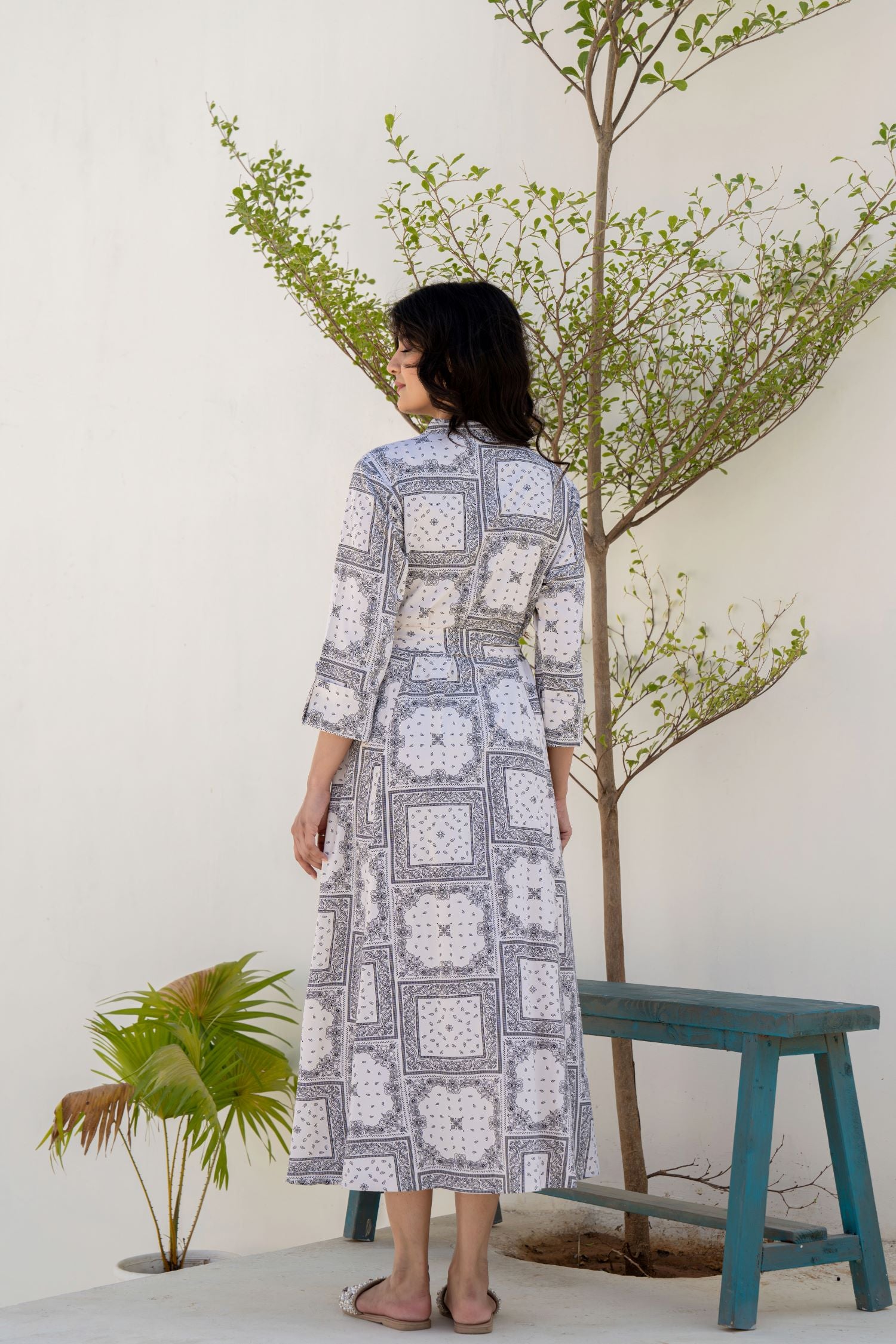 Chic Freyaa Off-White Printed Dress for a Classic Style With Belt