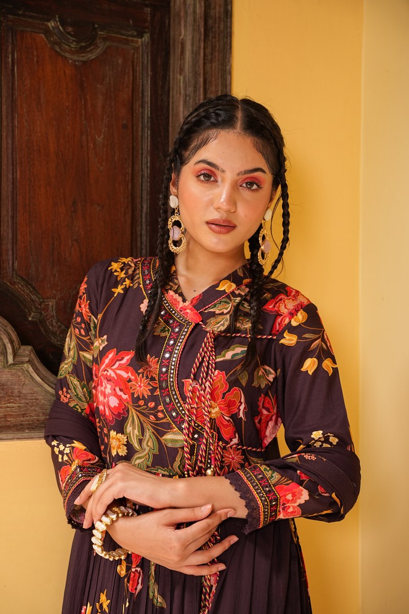 Wine Anarkali Traditional Kurta Set 4 - Freyaa