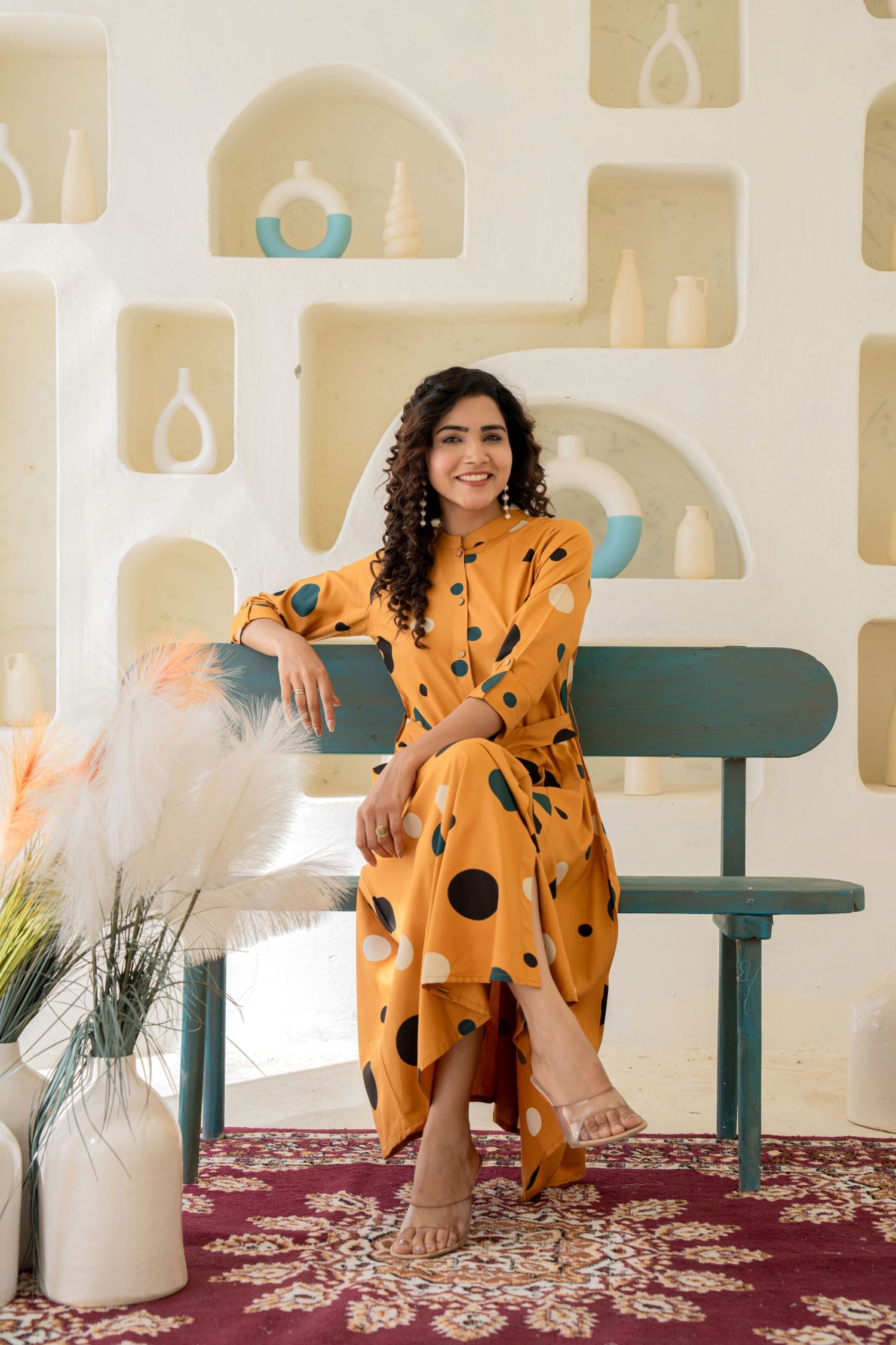 Chic Mustard Shirt Style Dress With Belt