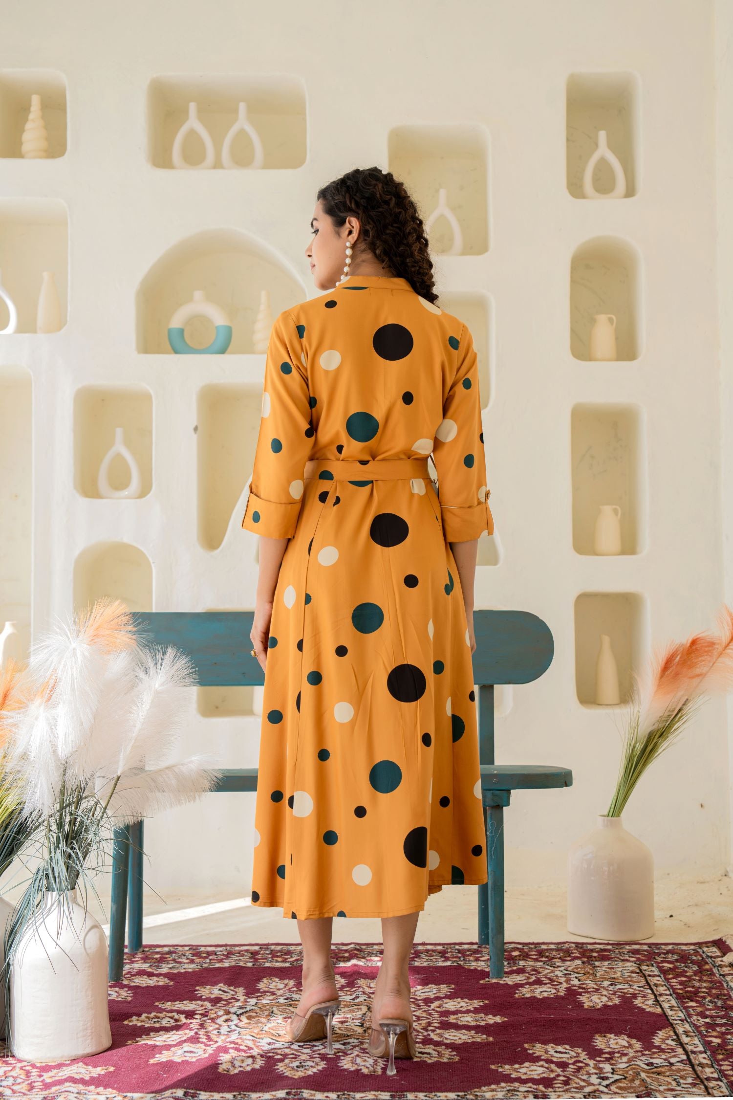 Chic Mustard Shirt Style Dress With Belt