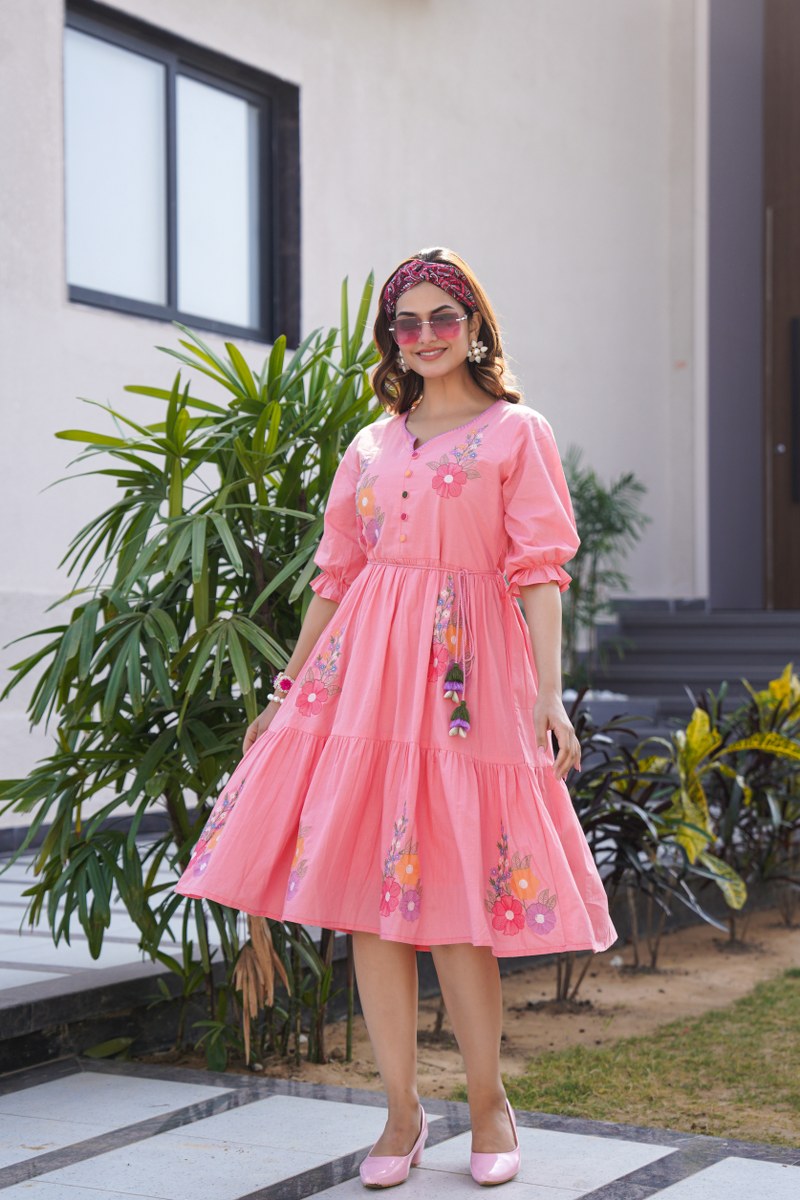 Charming Pink Tunic with Intricate Embroidery Handwork