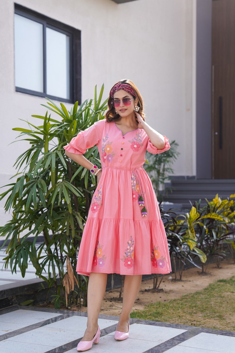 Charming Pink Tunic with Intricate Embroidery Handwork