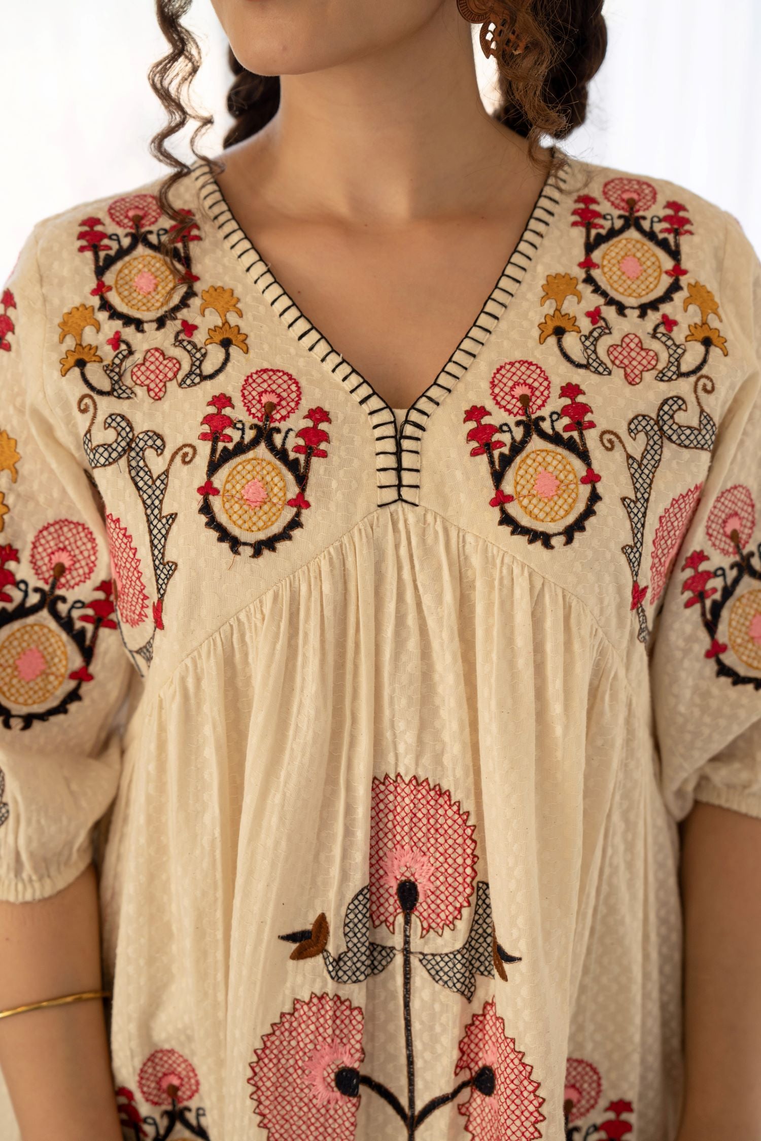 Graceful Threads Embroidered Cream Tunic