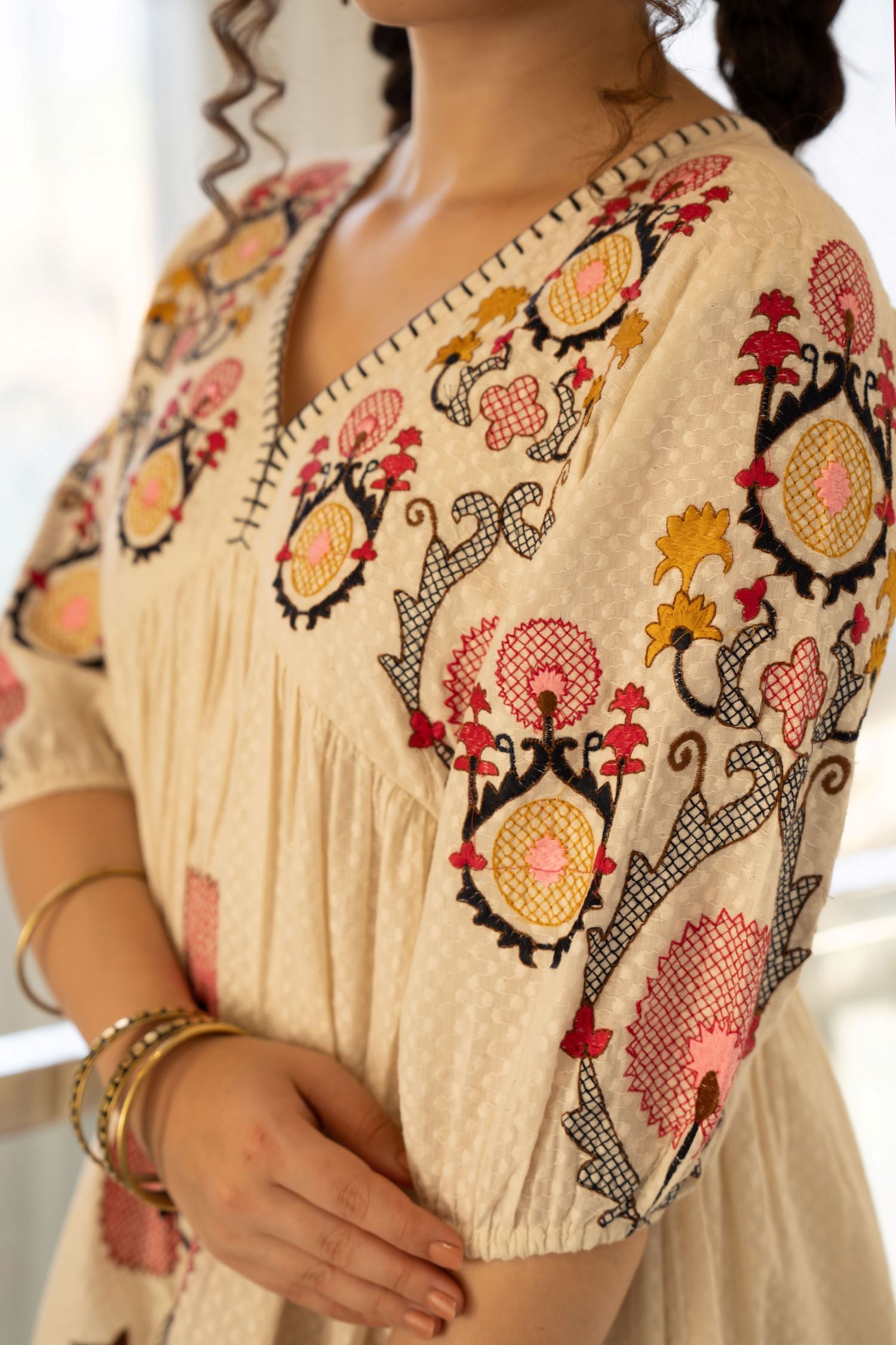 Graceful Threads Embroidered Cream Tunic