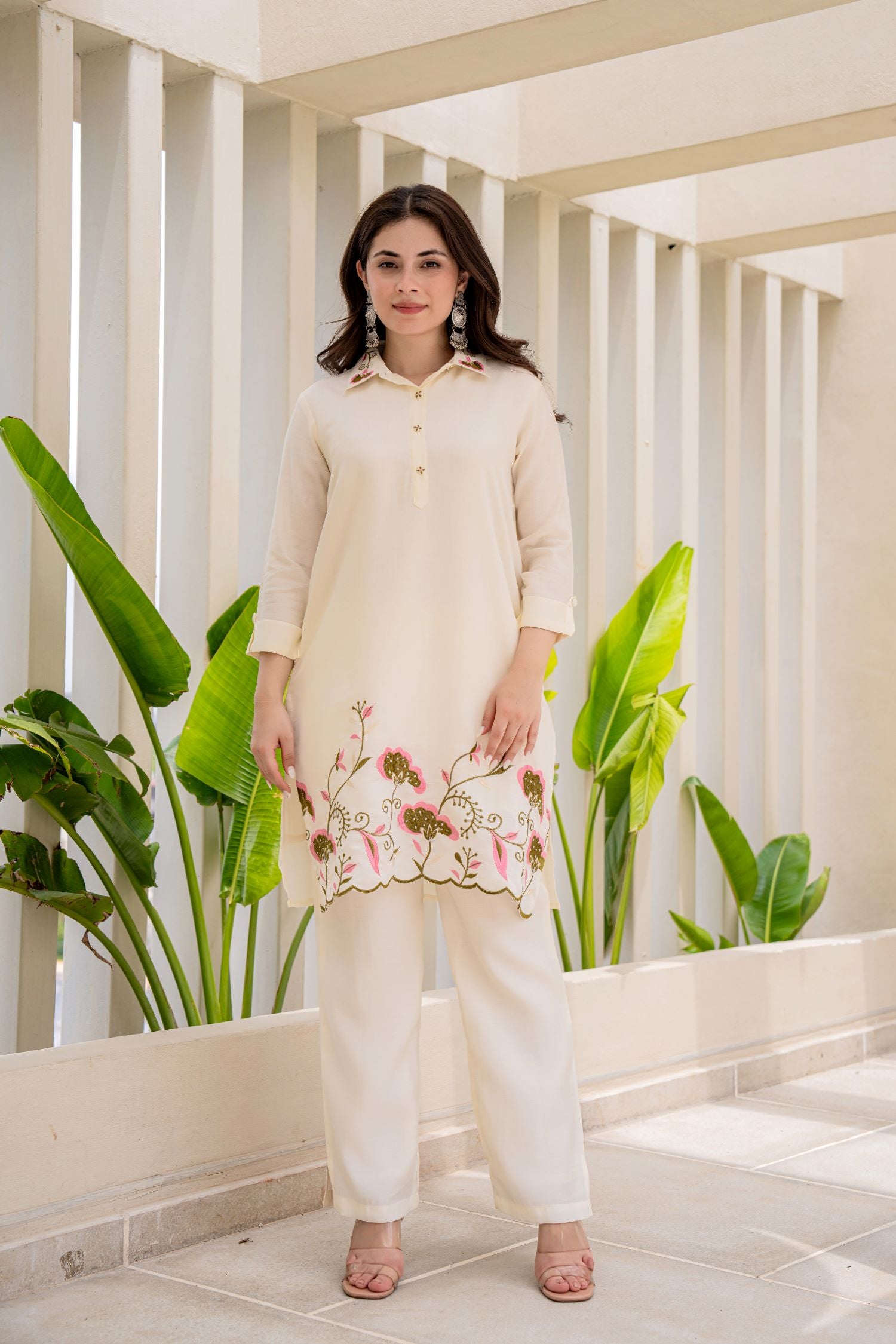 Freyaa Cream Cord Set with Elegant Floral Print