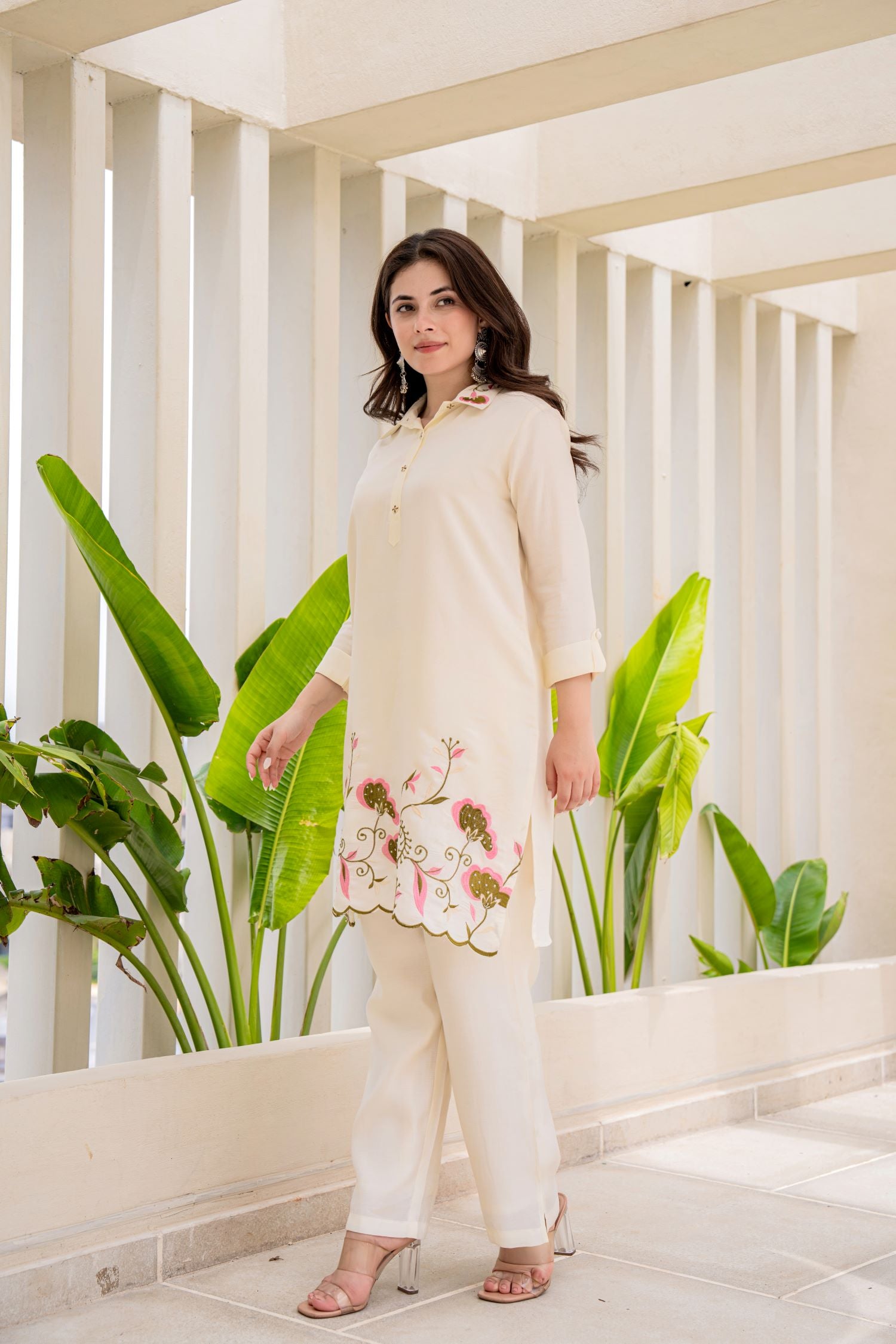 Freyaa Cream Cord Set with Elegant Floral Print