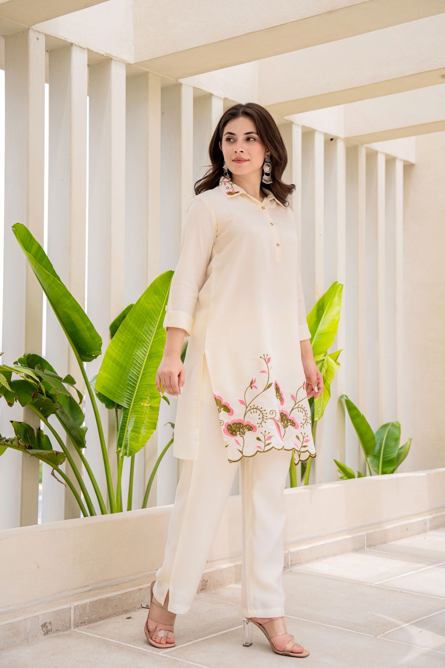 Freyaa Cream Cord Set with Elegant Floral Print