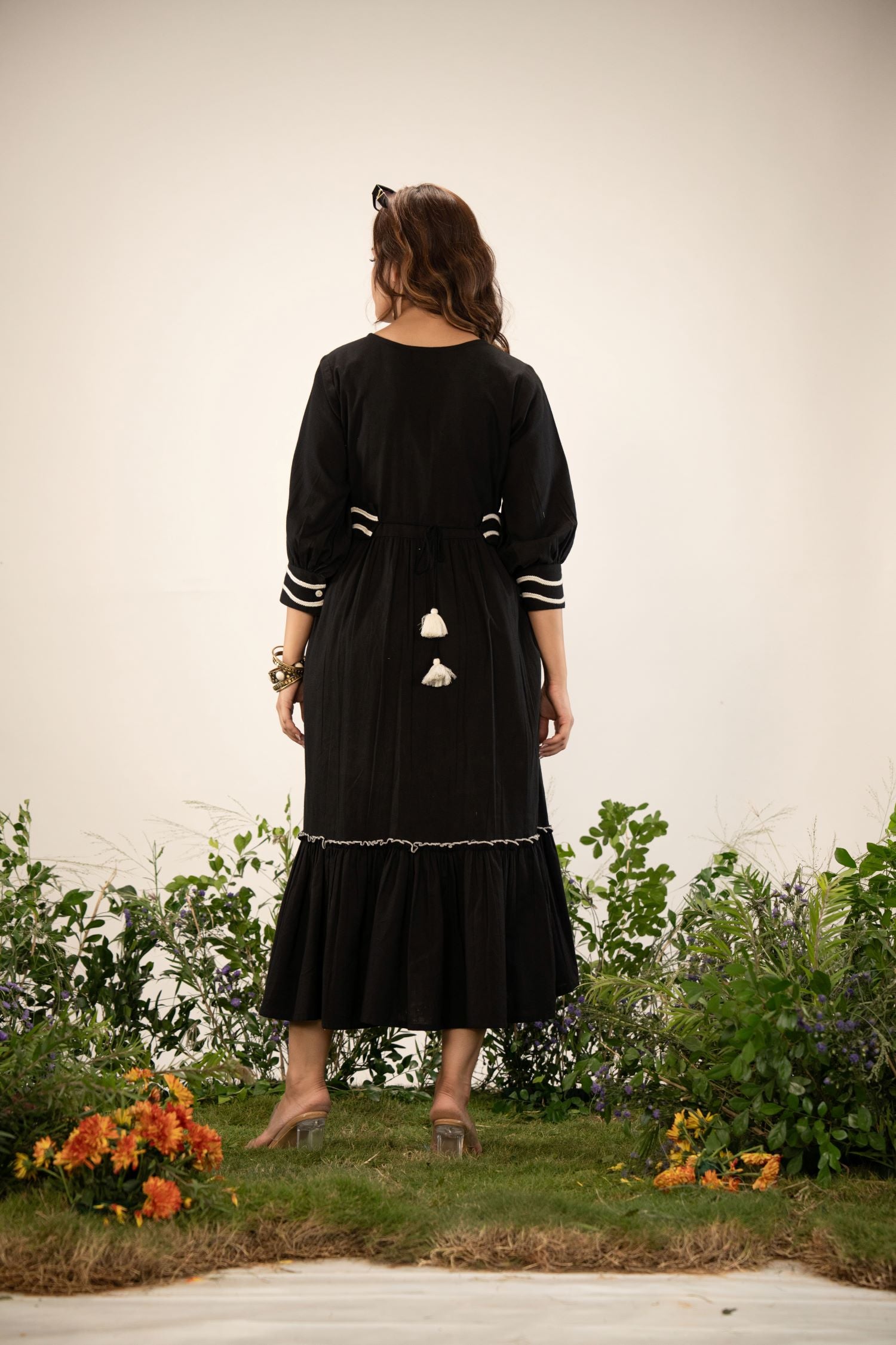 Black Dress with Intricate Embroidery Work and Belt