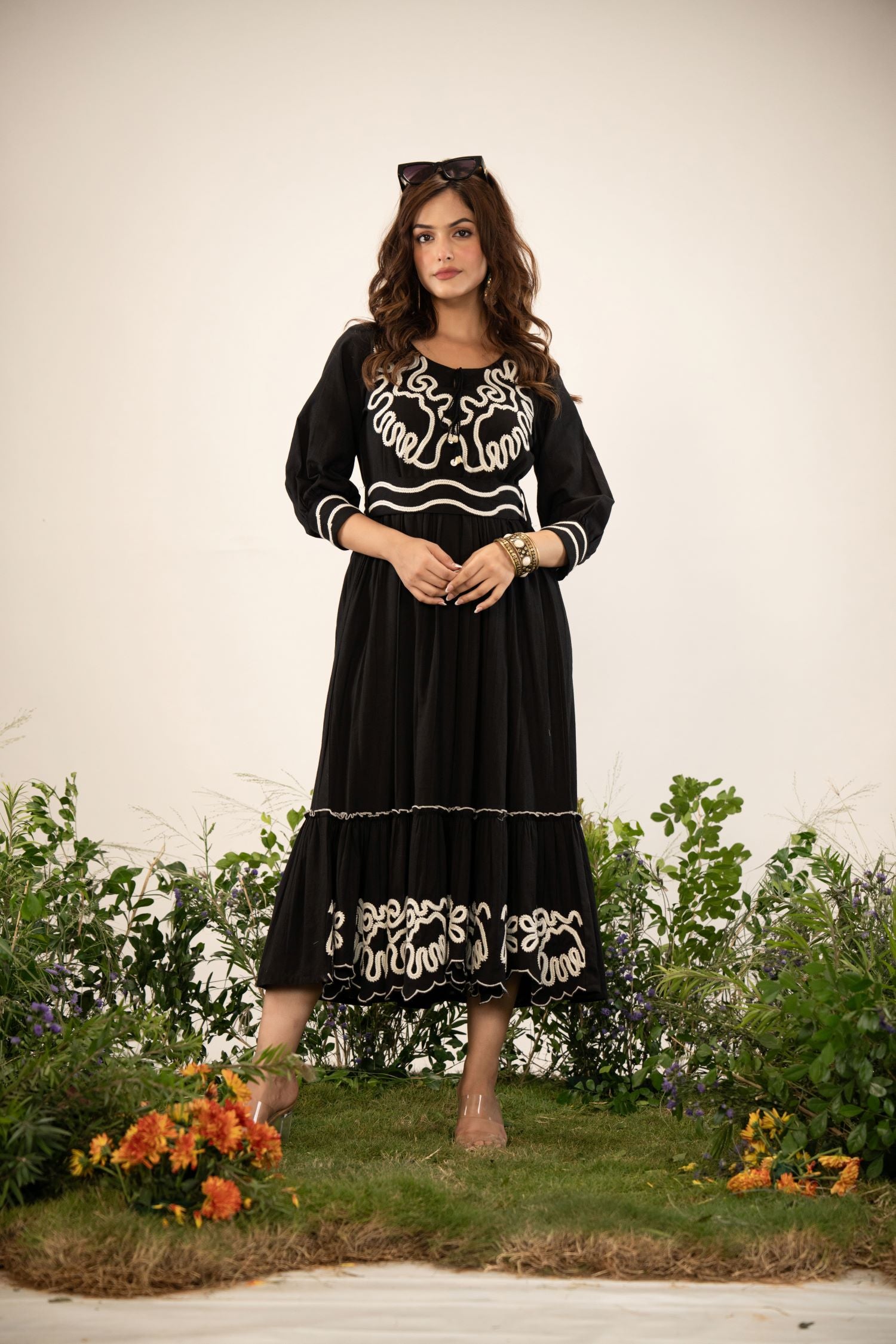Black Dress with Intricate Embroidery Work and Belt
