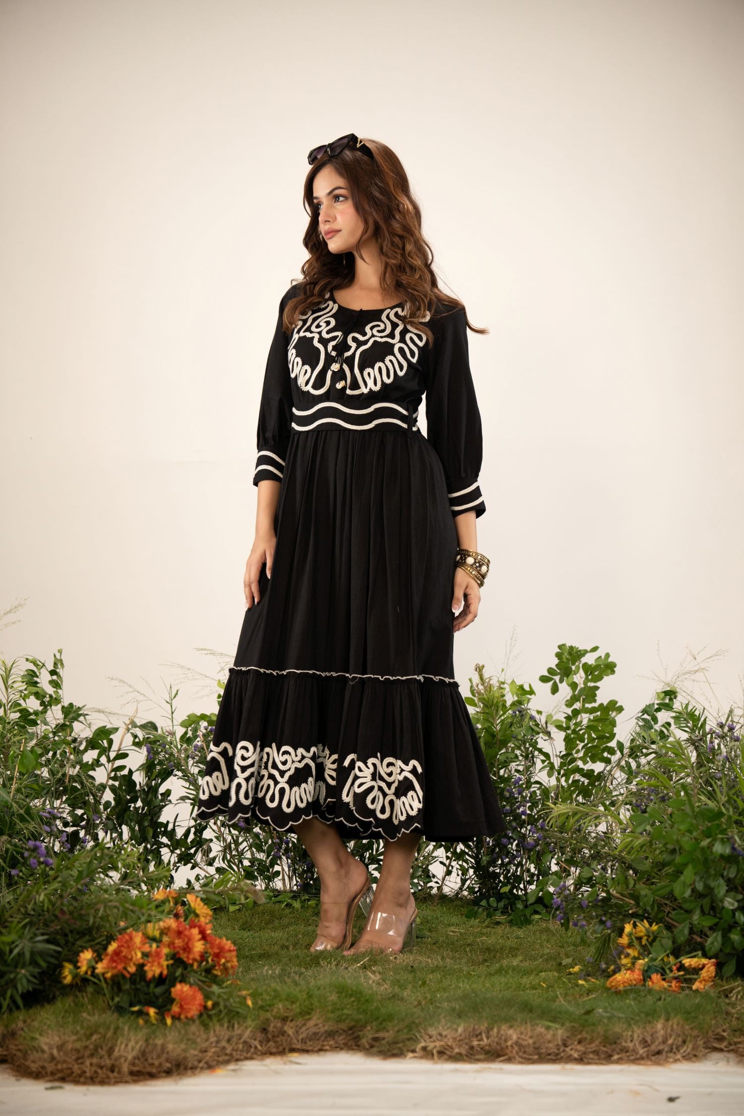 Black Dress with Intricate Embroidery Work and Belt