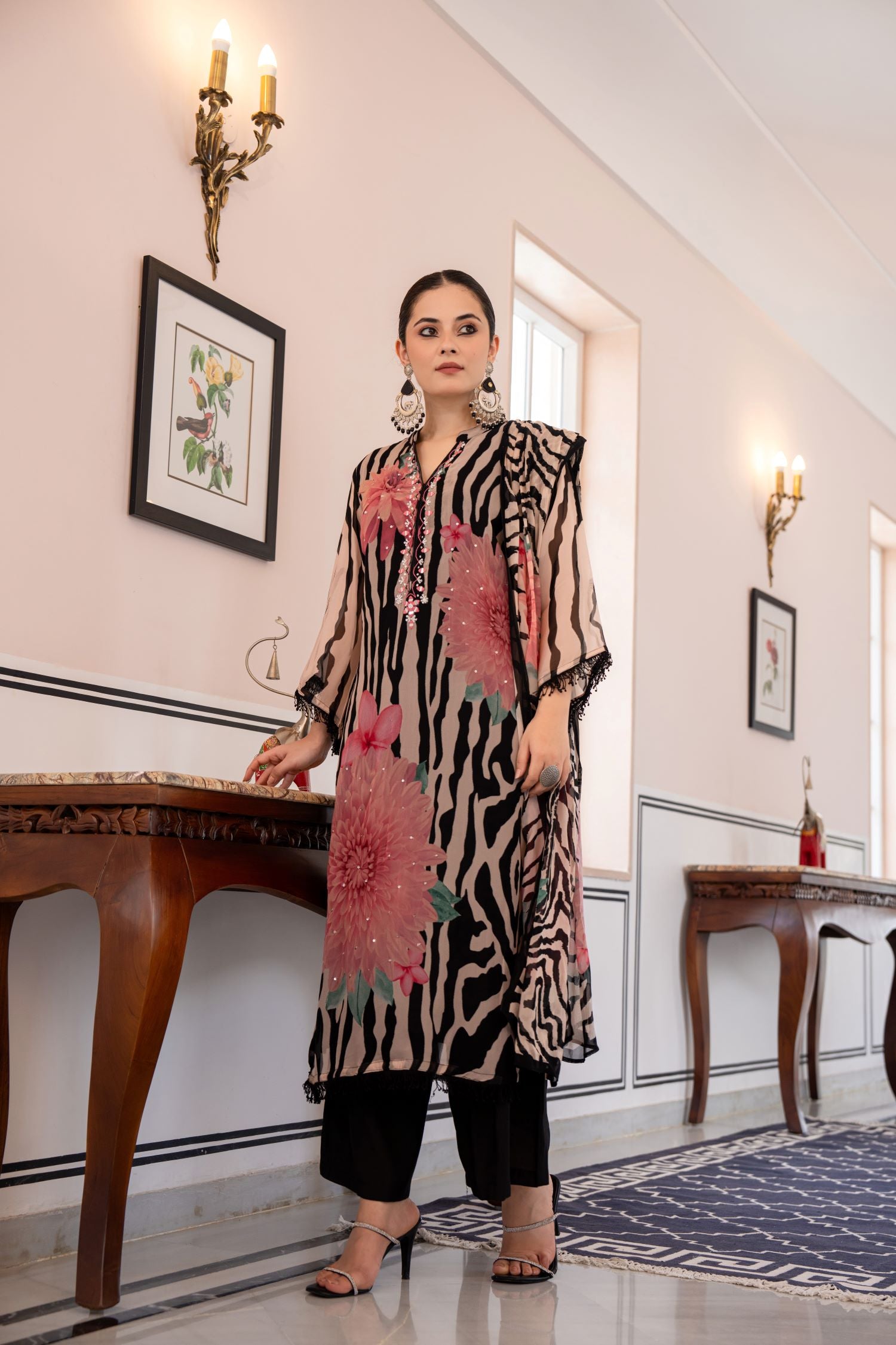 ICONIC FLORAL BLACK ZEBRA PRINT CORD SET