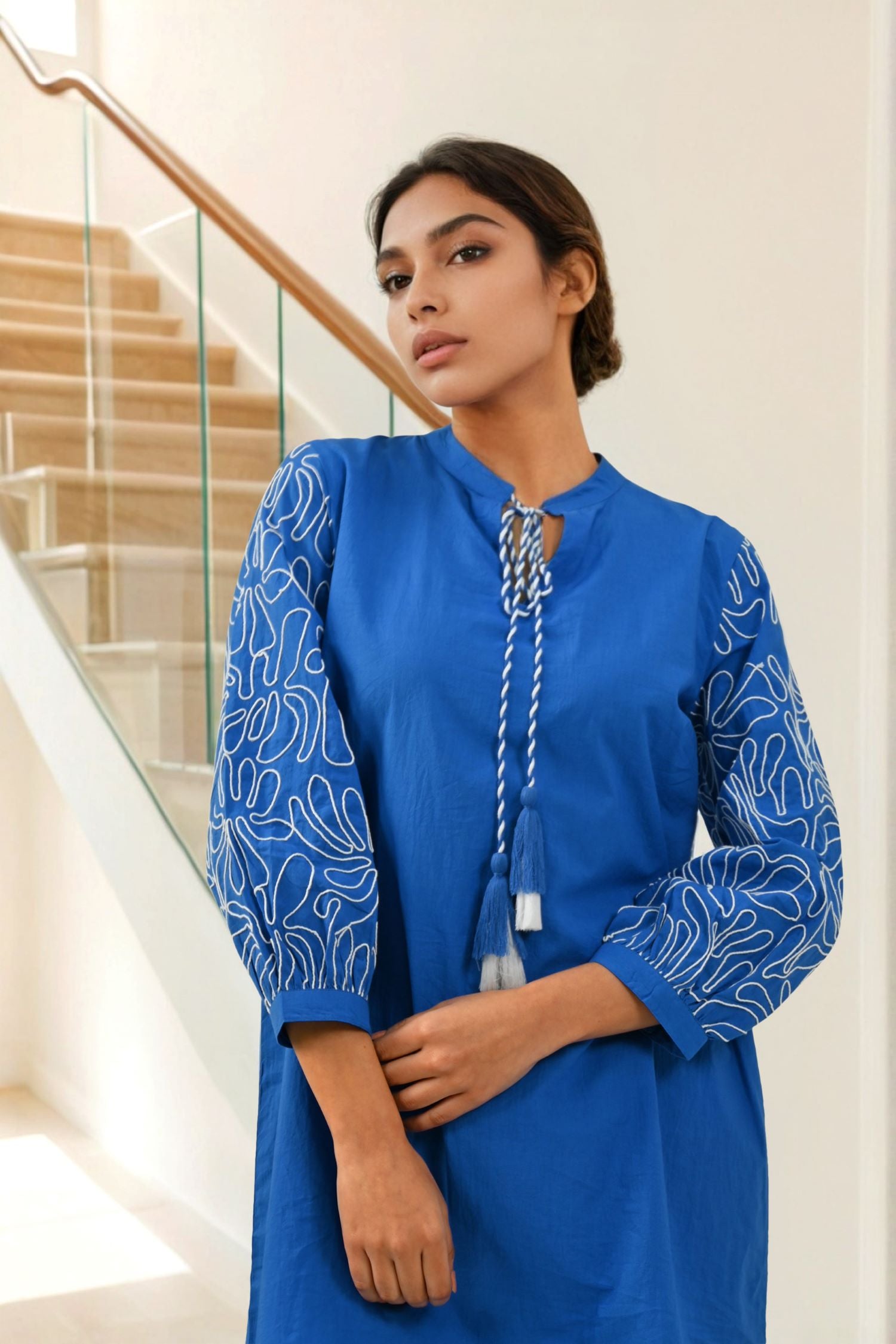 Blue Embroidered Grace Cord Set
