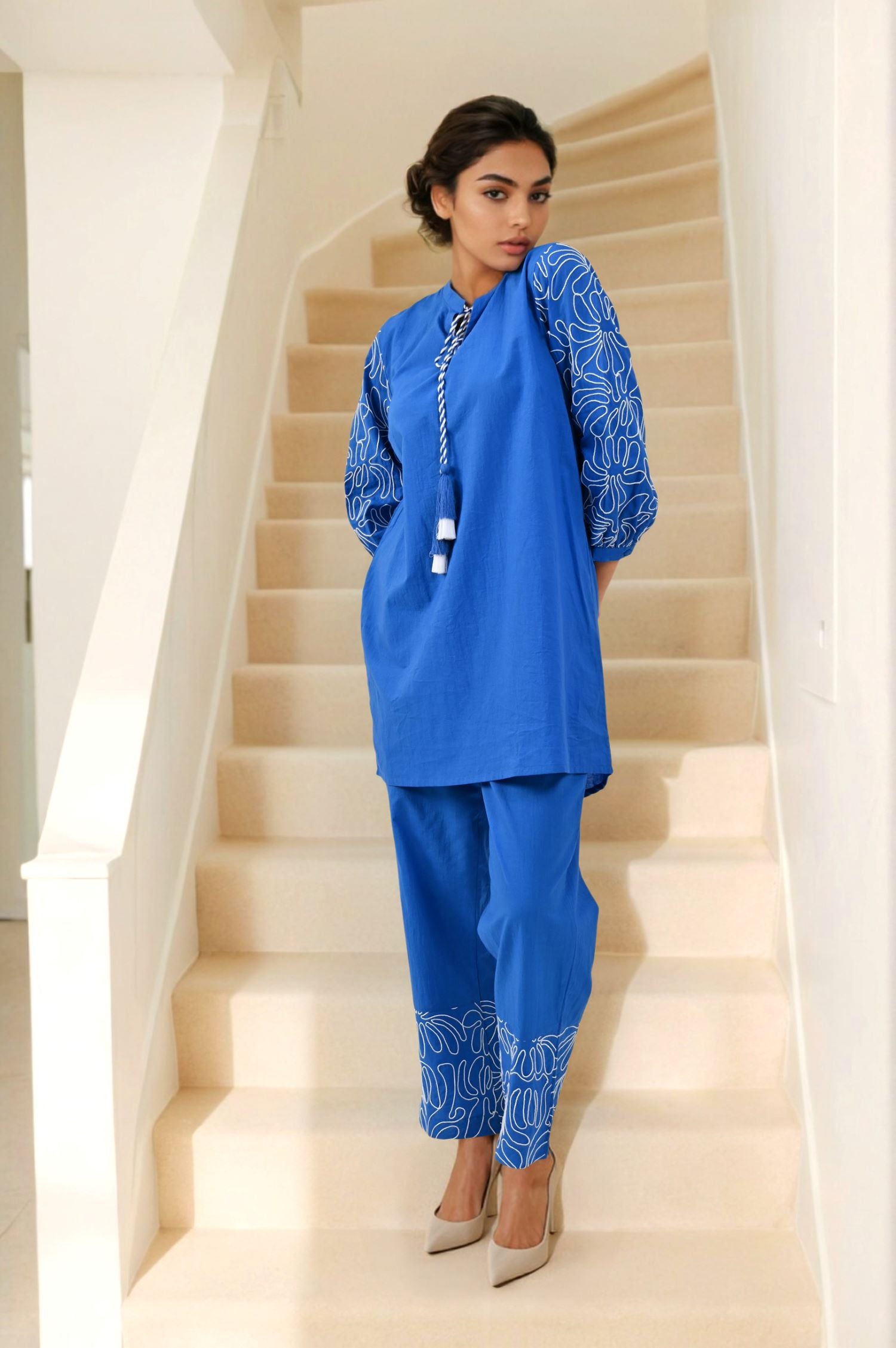 Blue Embroidered Grace Cord Set