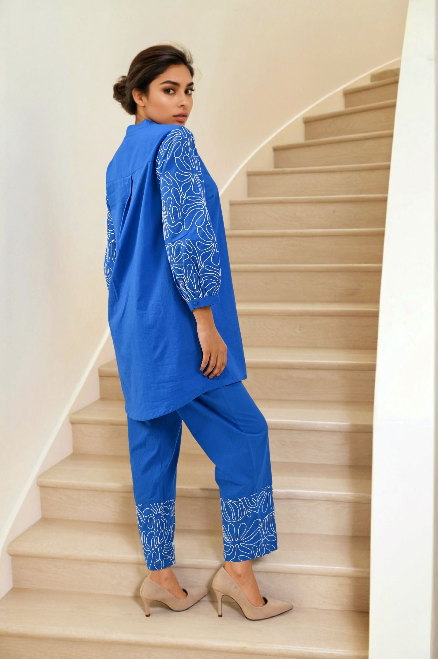 Blue Embroidered Grace Cord Set