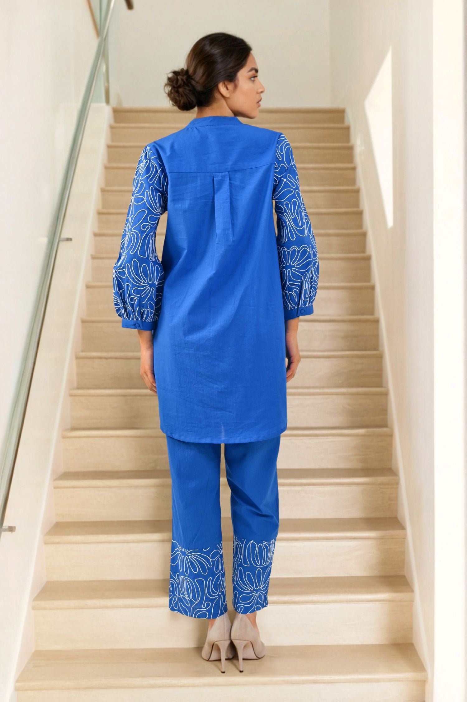 Blue Embroidered Grace Cord Set