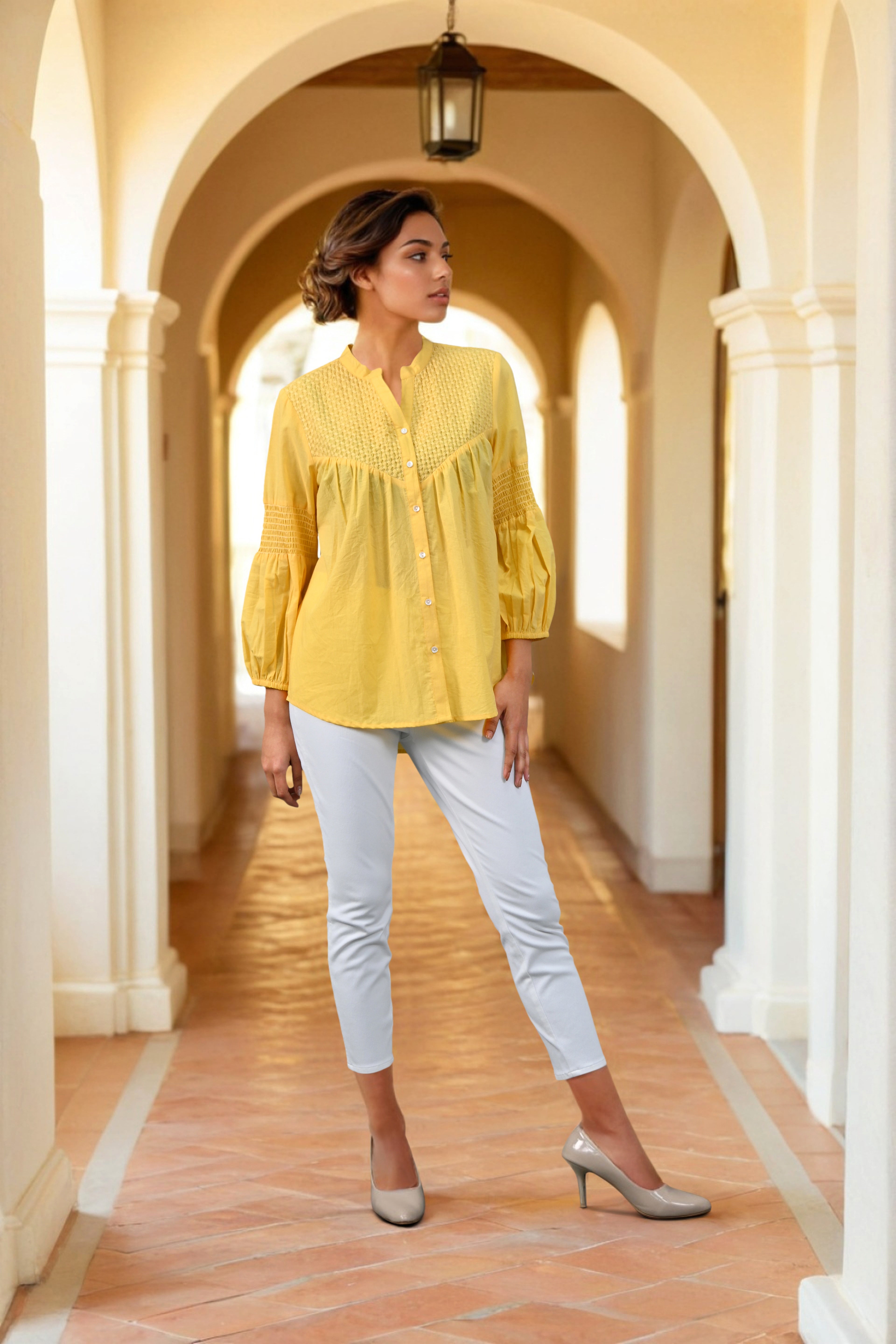 Golden Charm Front-Button Yellow Top