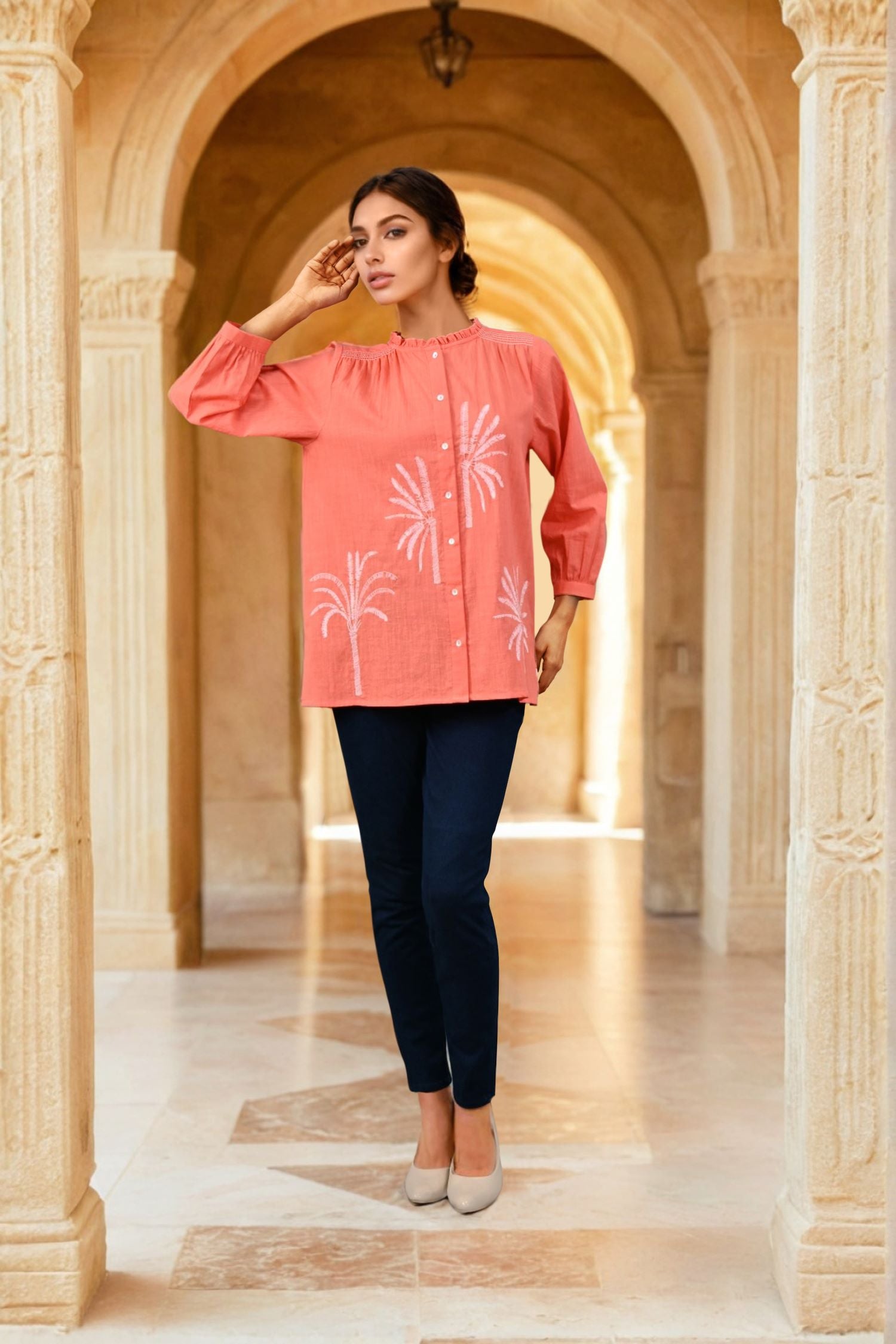 Bright Bloom Orange Top with Subtle Detailing