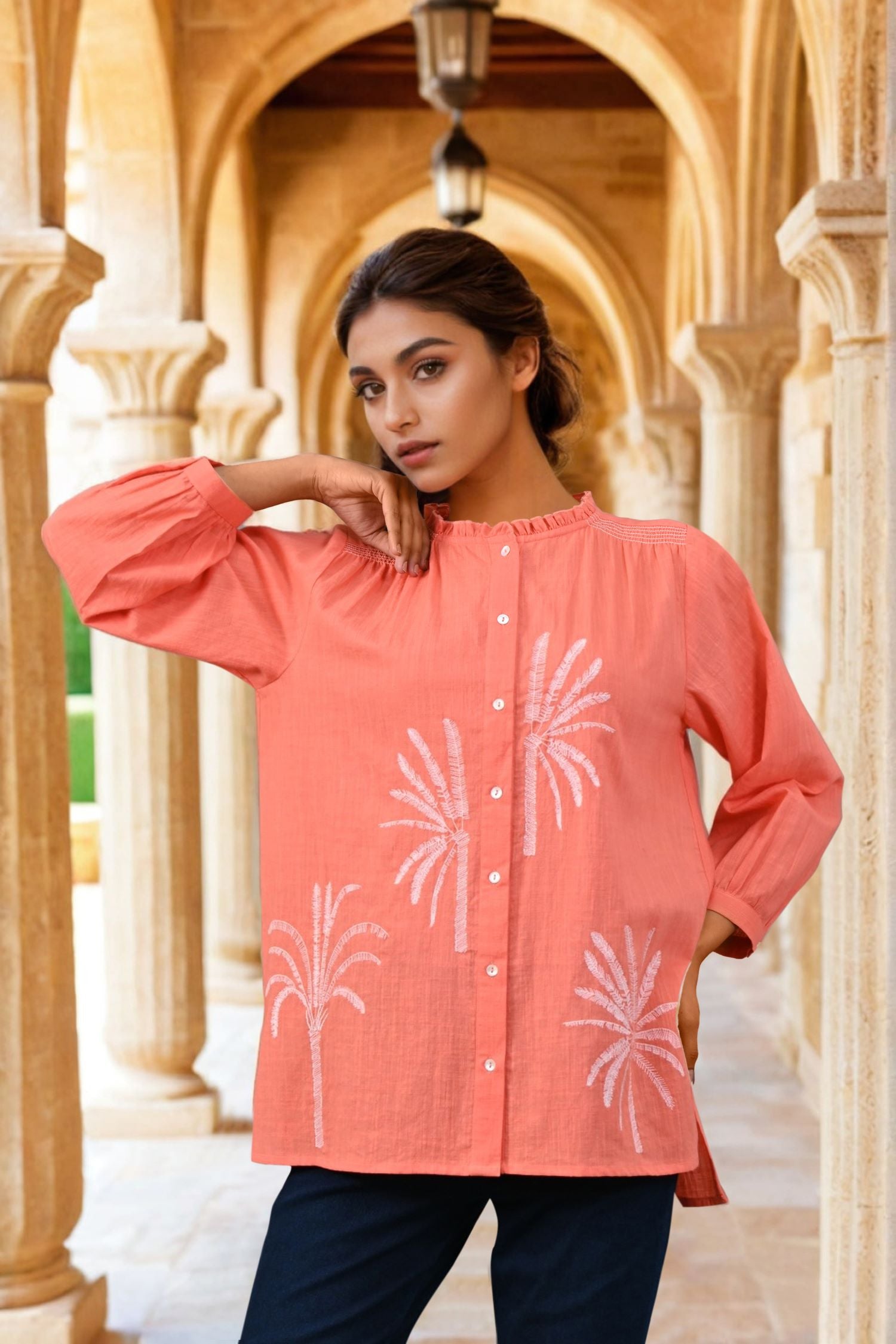 Bright Bloom Orange Top with Subtle Detailing