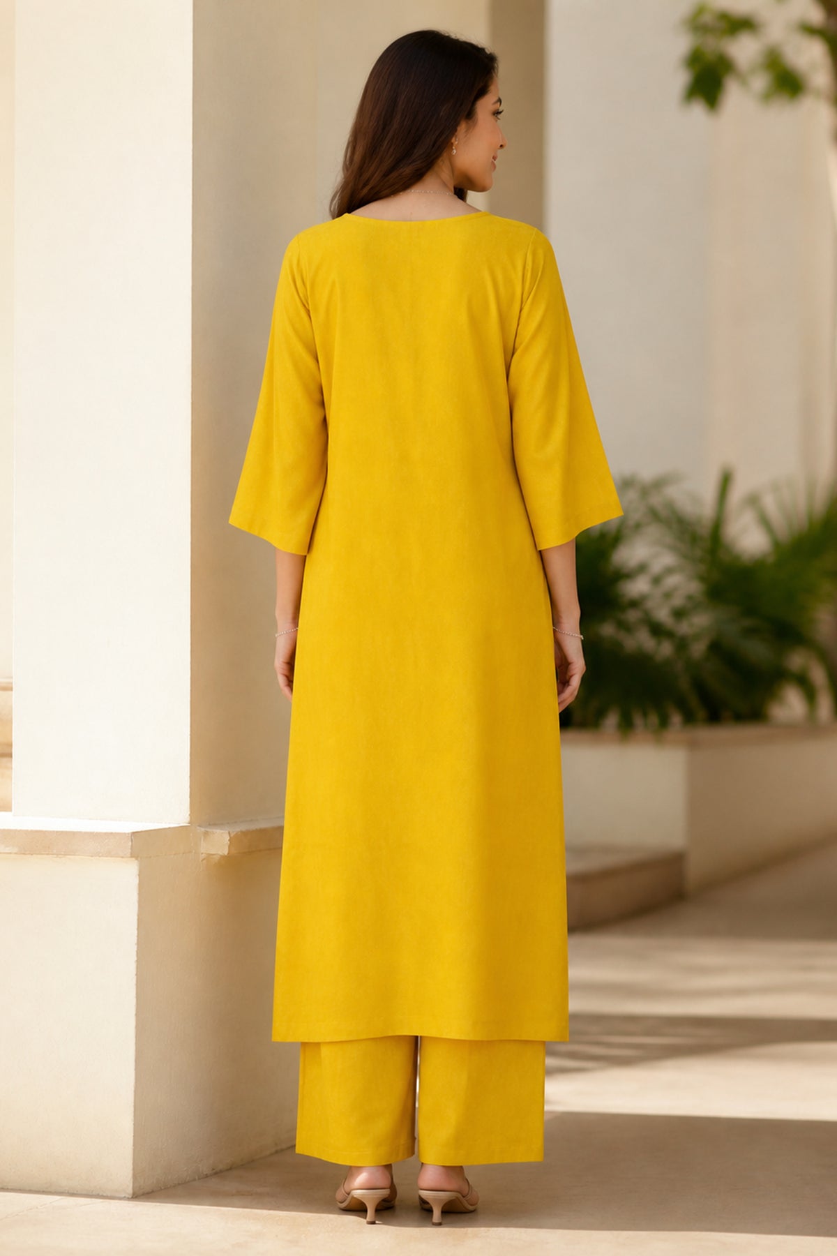 Yellow Solid Plain Aline Kurta Coord Set