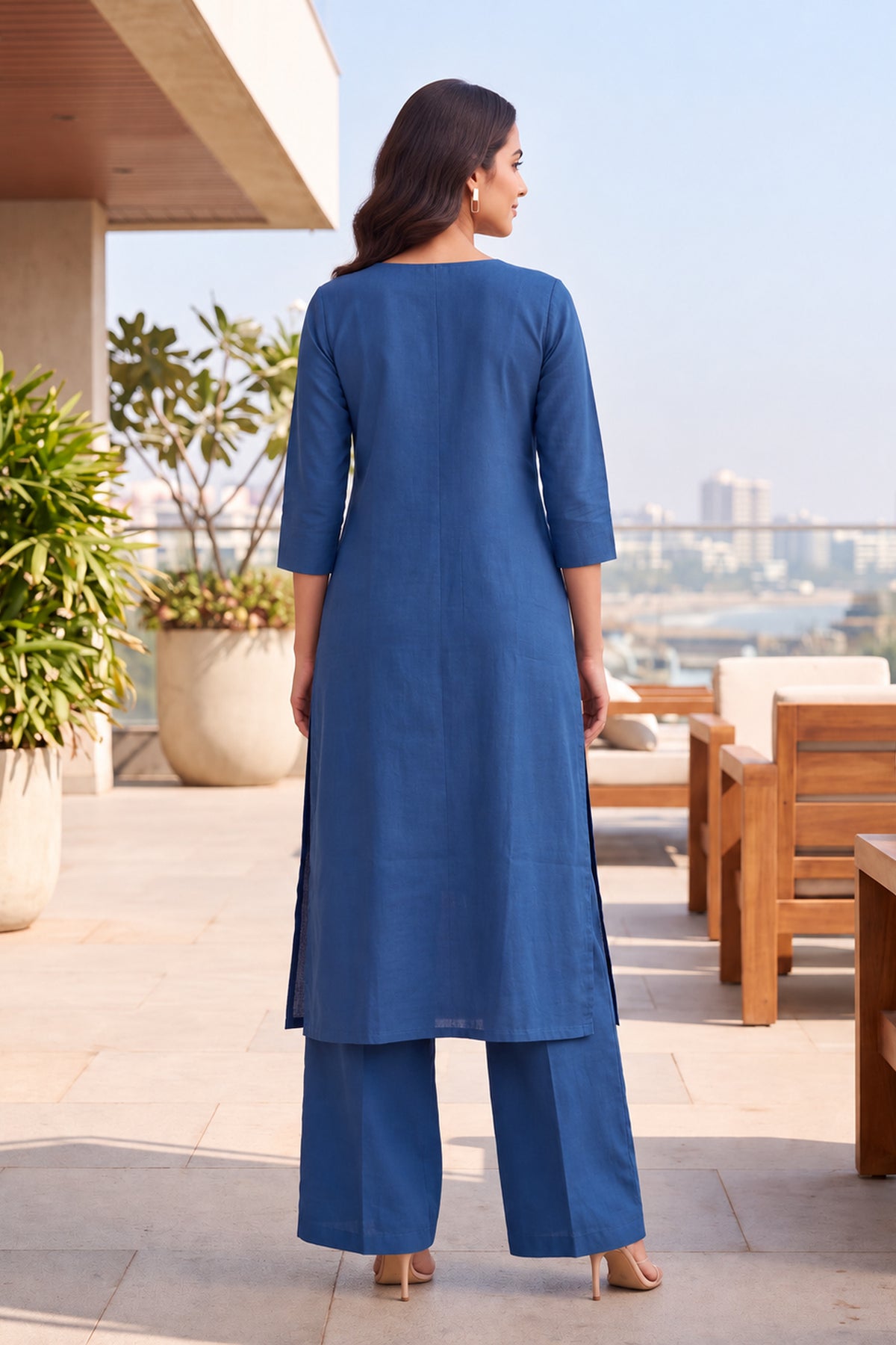 Solid Royal Blue V Neck Coord Sets