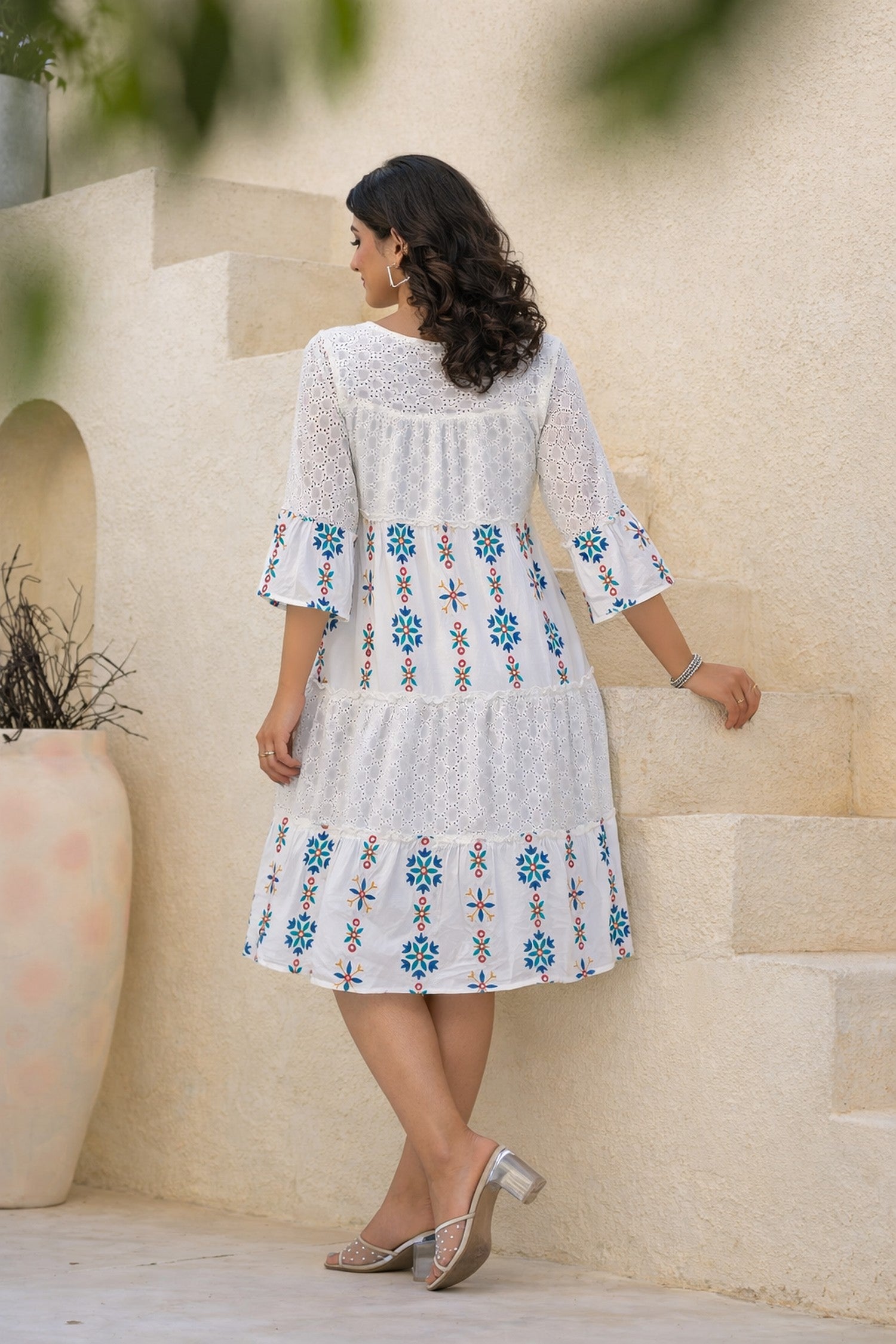 Lily White Knee-Length Printed Dress