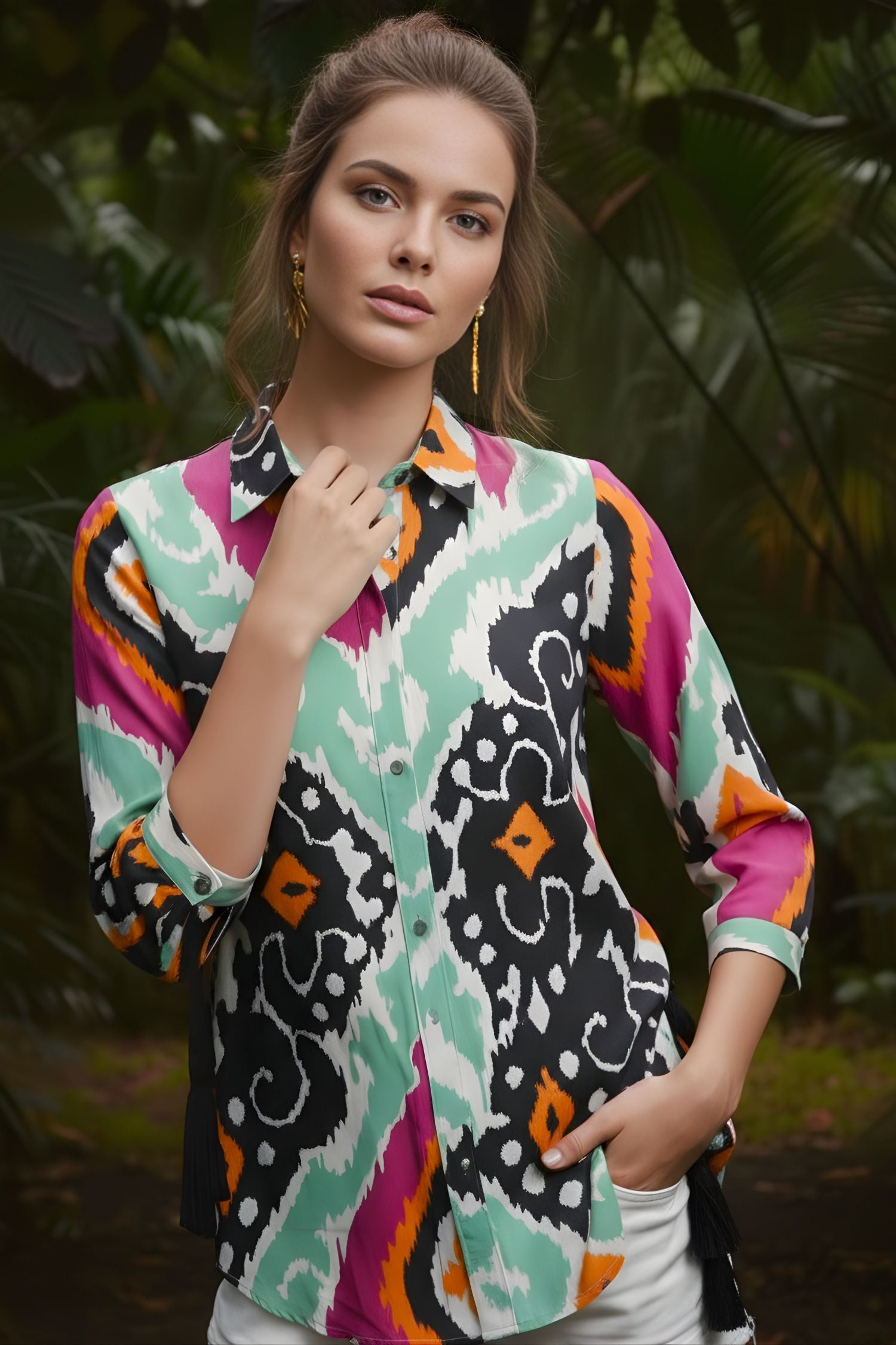 Cotton Shirt with Abstract Print.