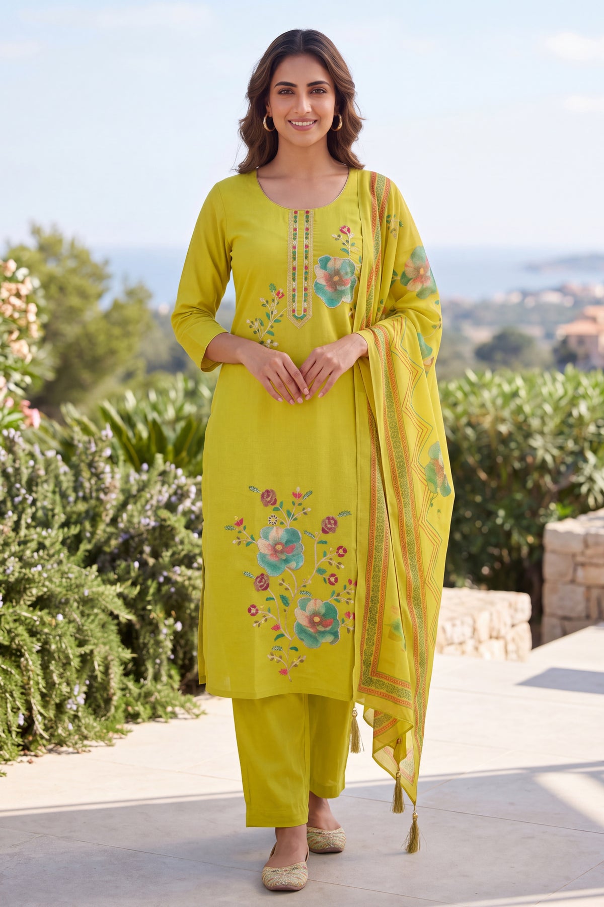 Green Floral Embroidered Coord Sets