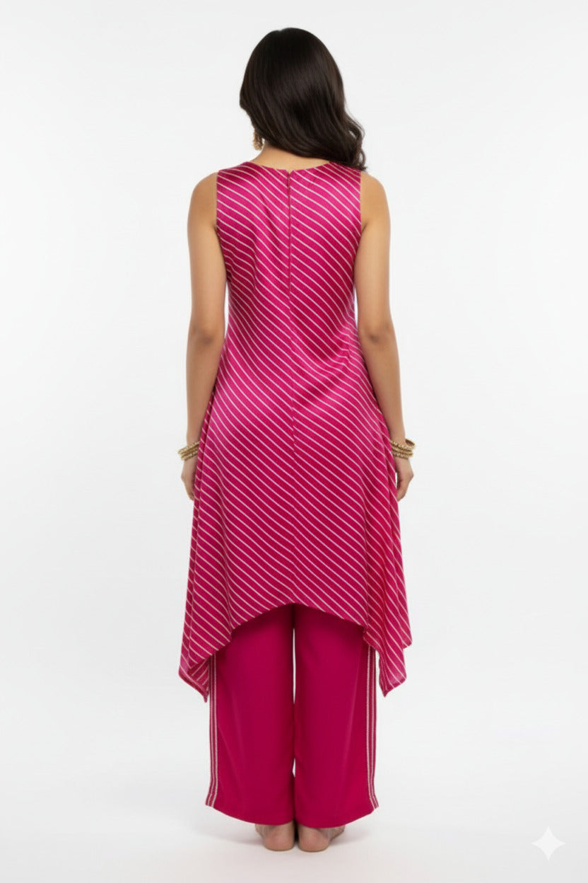 Rani Pink Sleeveless Cord Set with Printed Top and Matching Bottoms