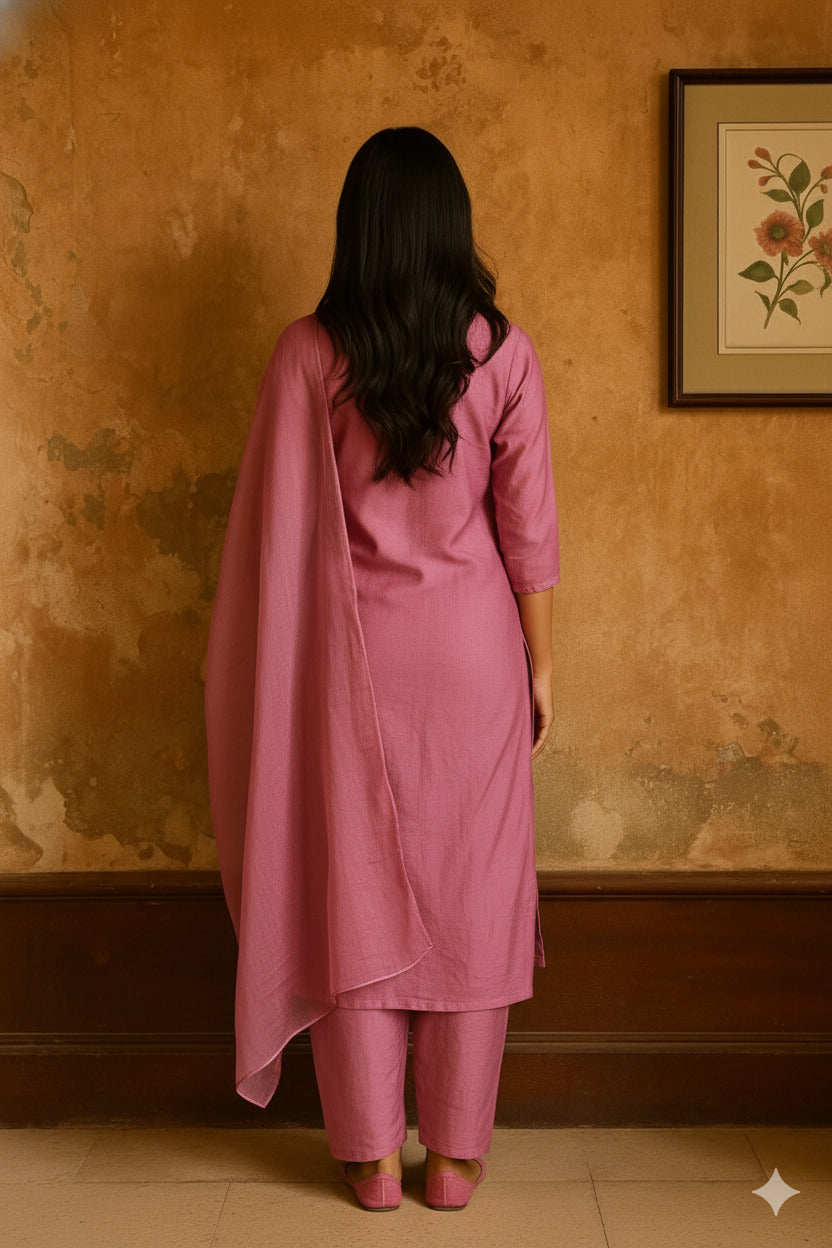 Purple Suit with Embroidery Work And Chiffon Dupatta