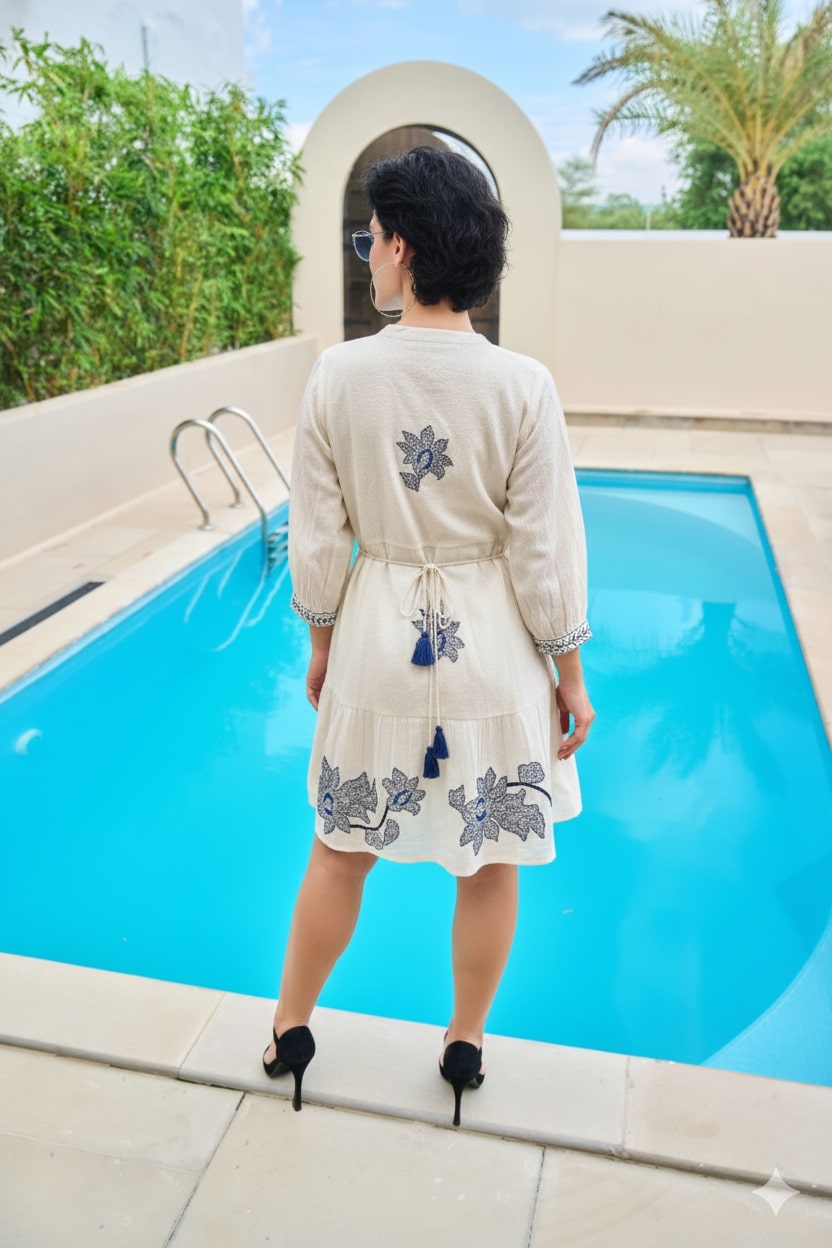 Blue Thread Embroidery Tunic