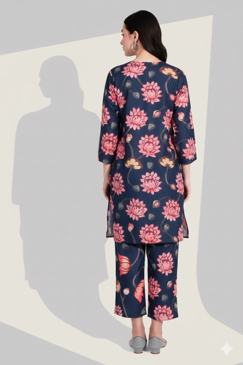 Satin Cord Set with Varied Floral Prints