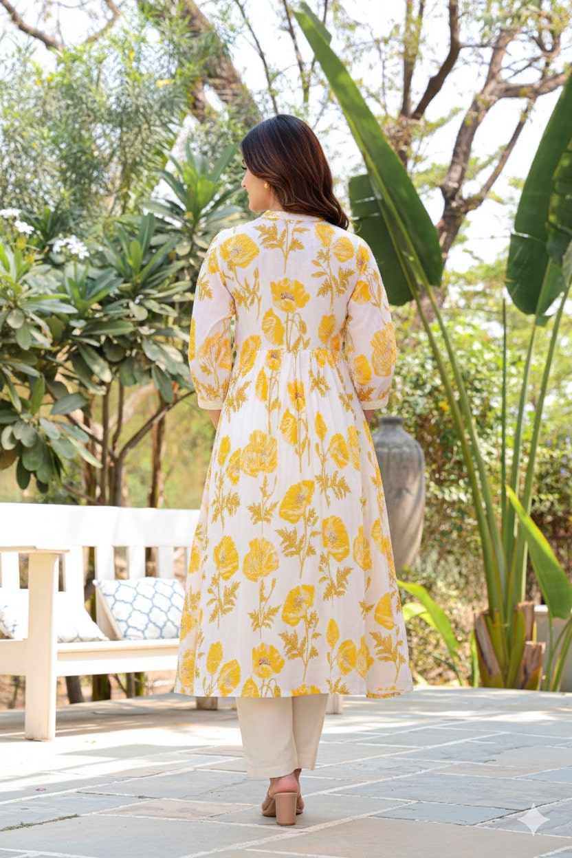 Yellow Bloom Cotton Co-Ord Set With Floral Prints