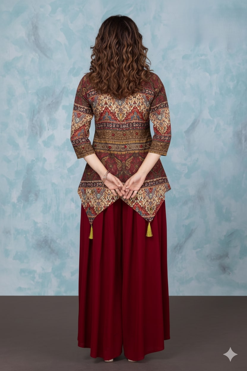 Ember Elegance Embroidered Cord Set in Rust