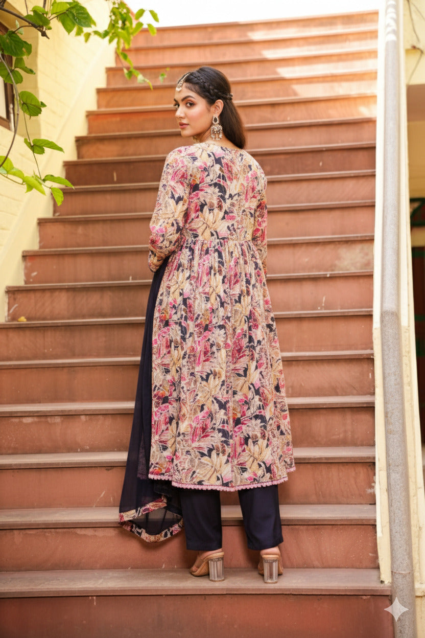 NAVRATRI COUTURE MARBLE PRINT WITH ABHLA AND EMBROIDERY WORK