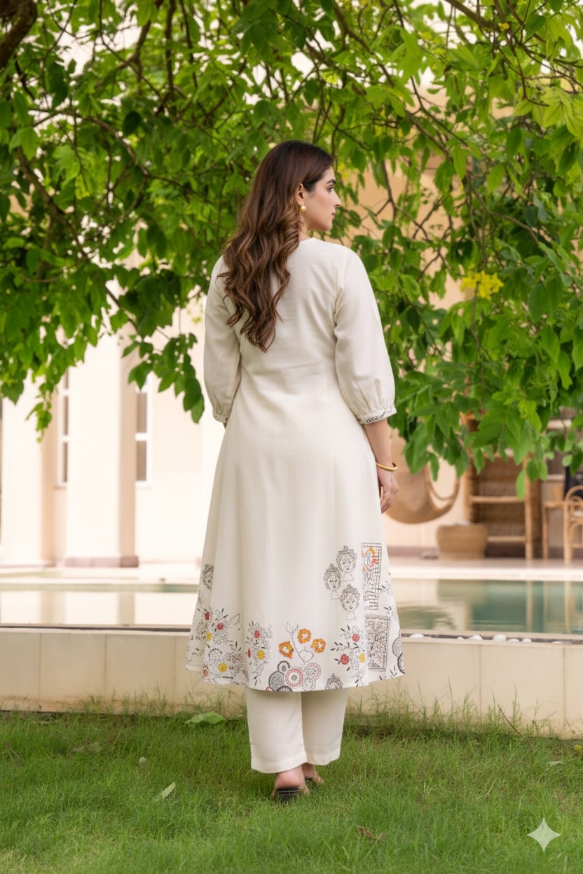 Cord Set with Printed Long Top and Solid Bottom