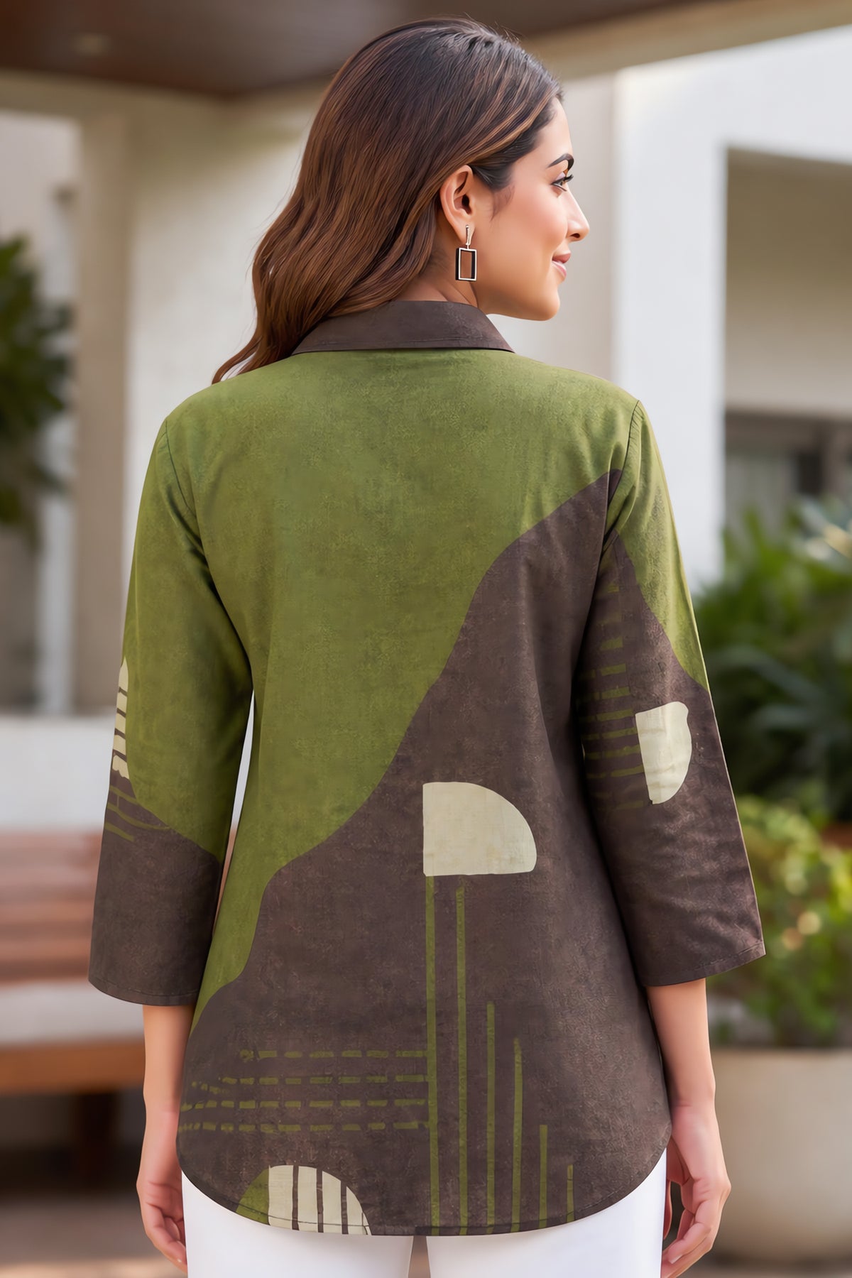 Abstract Geometric Print Collar Tunic Kurta